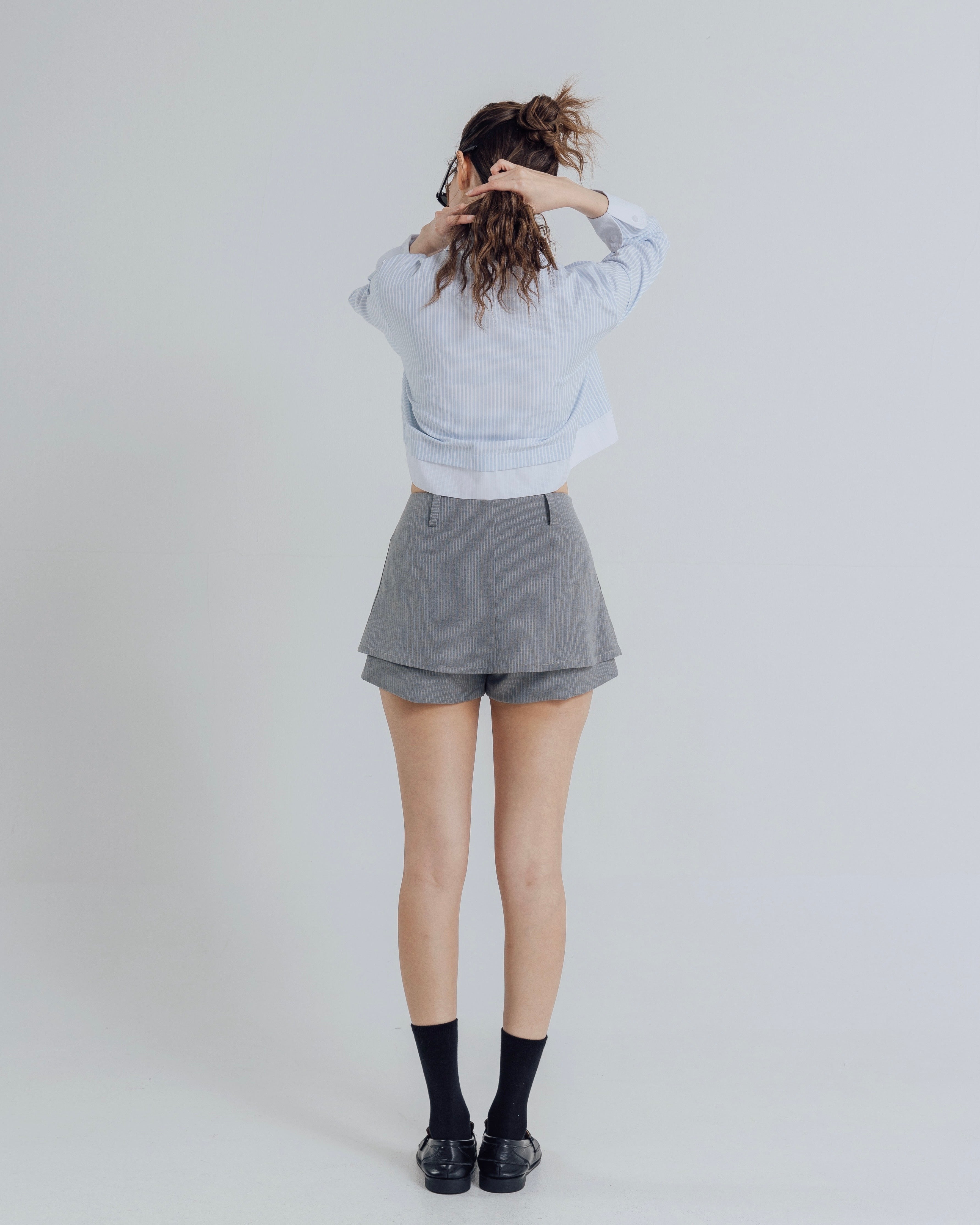 KINS 19 STUDIO | LAYERED PINSTRIPE SKORT [K016]