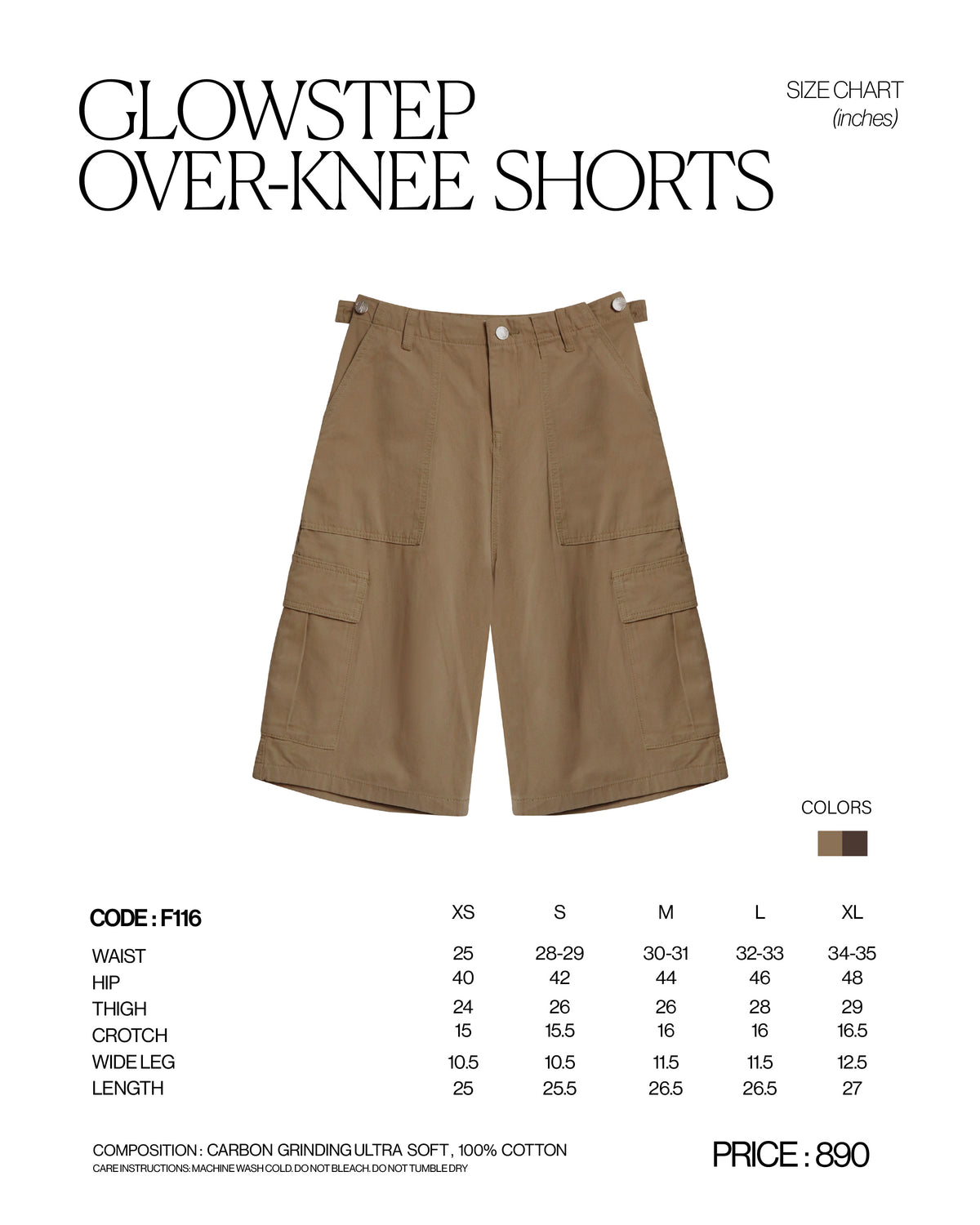 GLOWSTEP OVER-KNEE SHORTS [F116] size chart