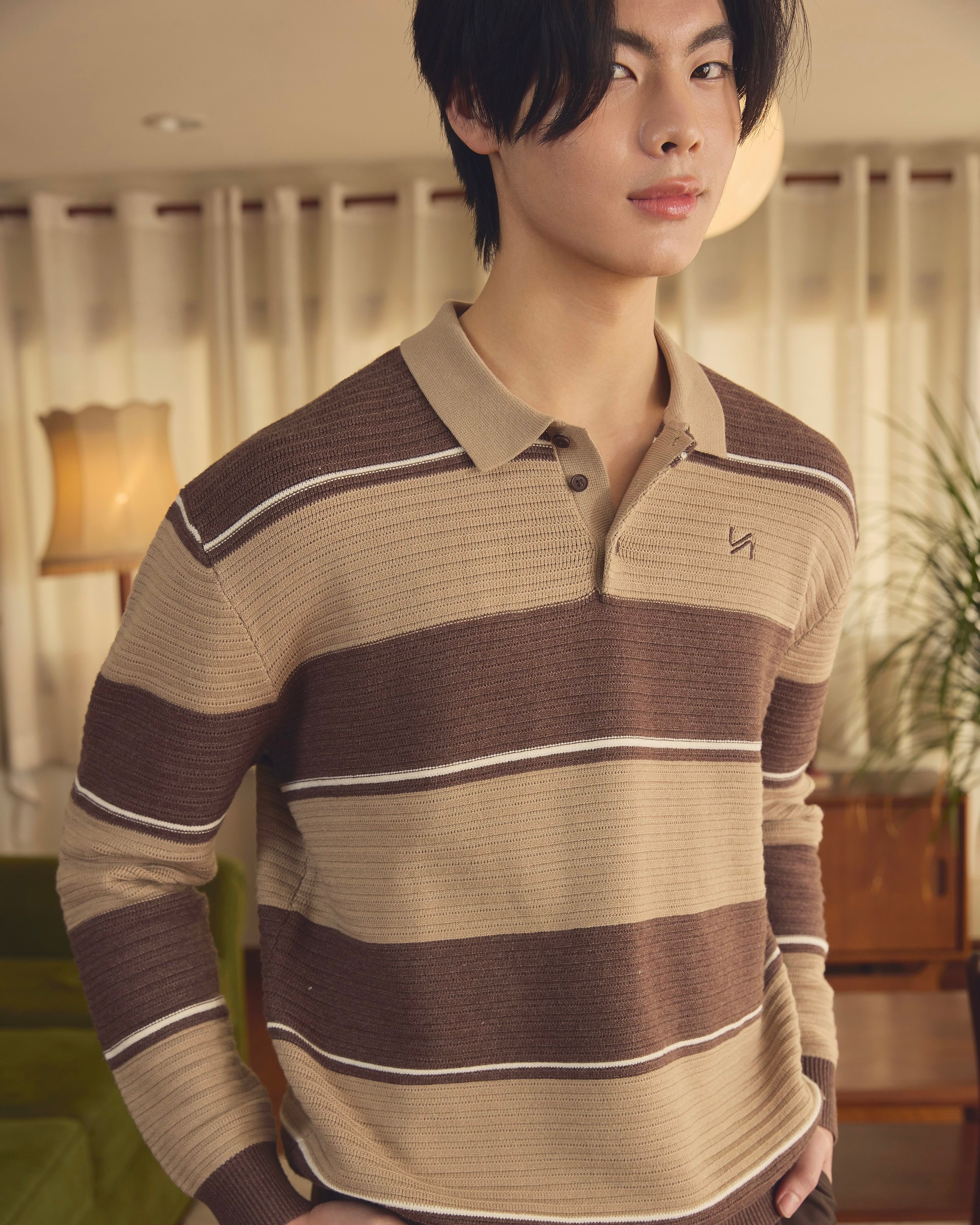 KINS Stripe Knit Polo Sweater [KN144]