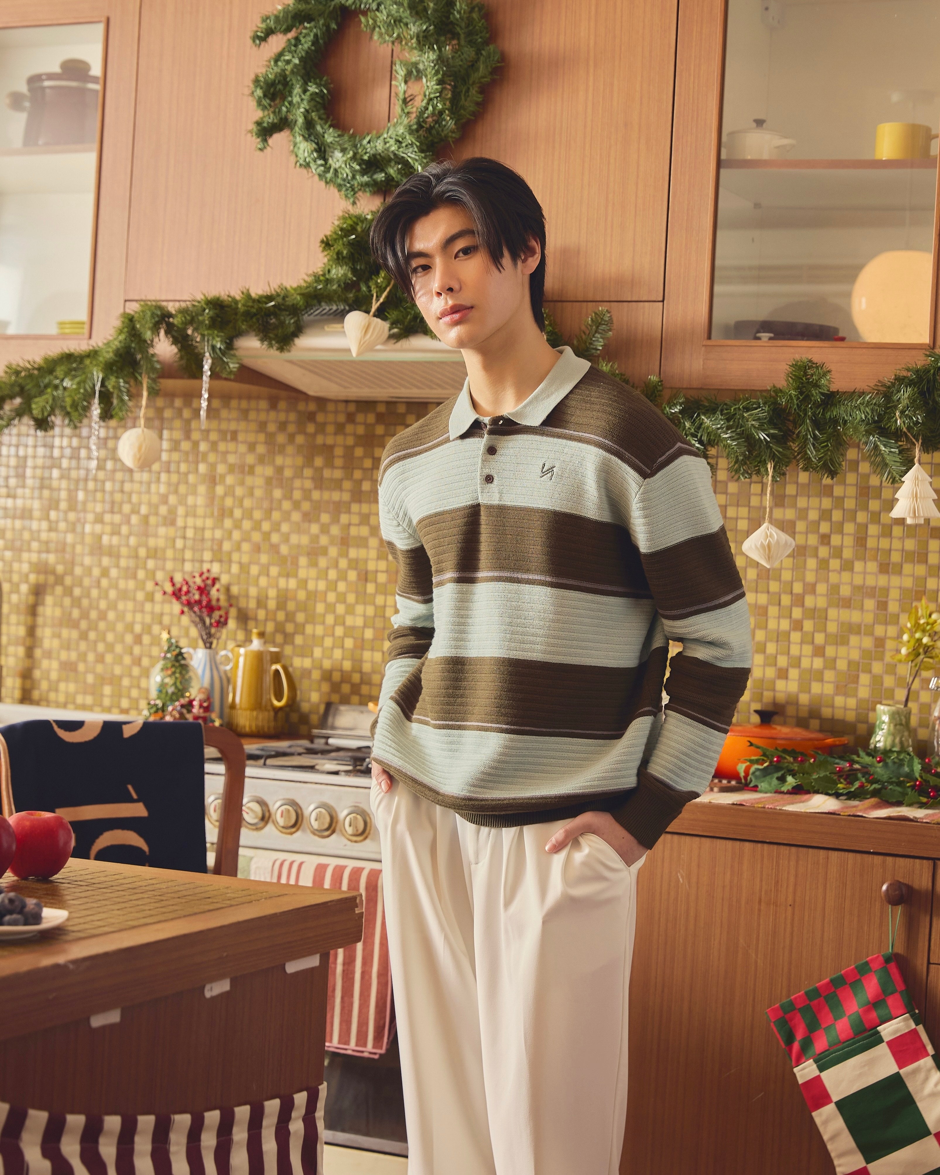 KINS Stripe Knit Polo Sweater [KN144]