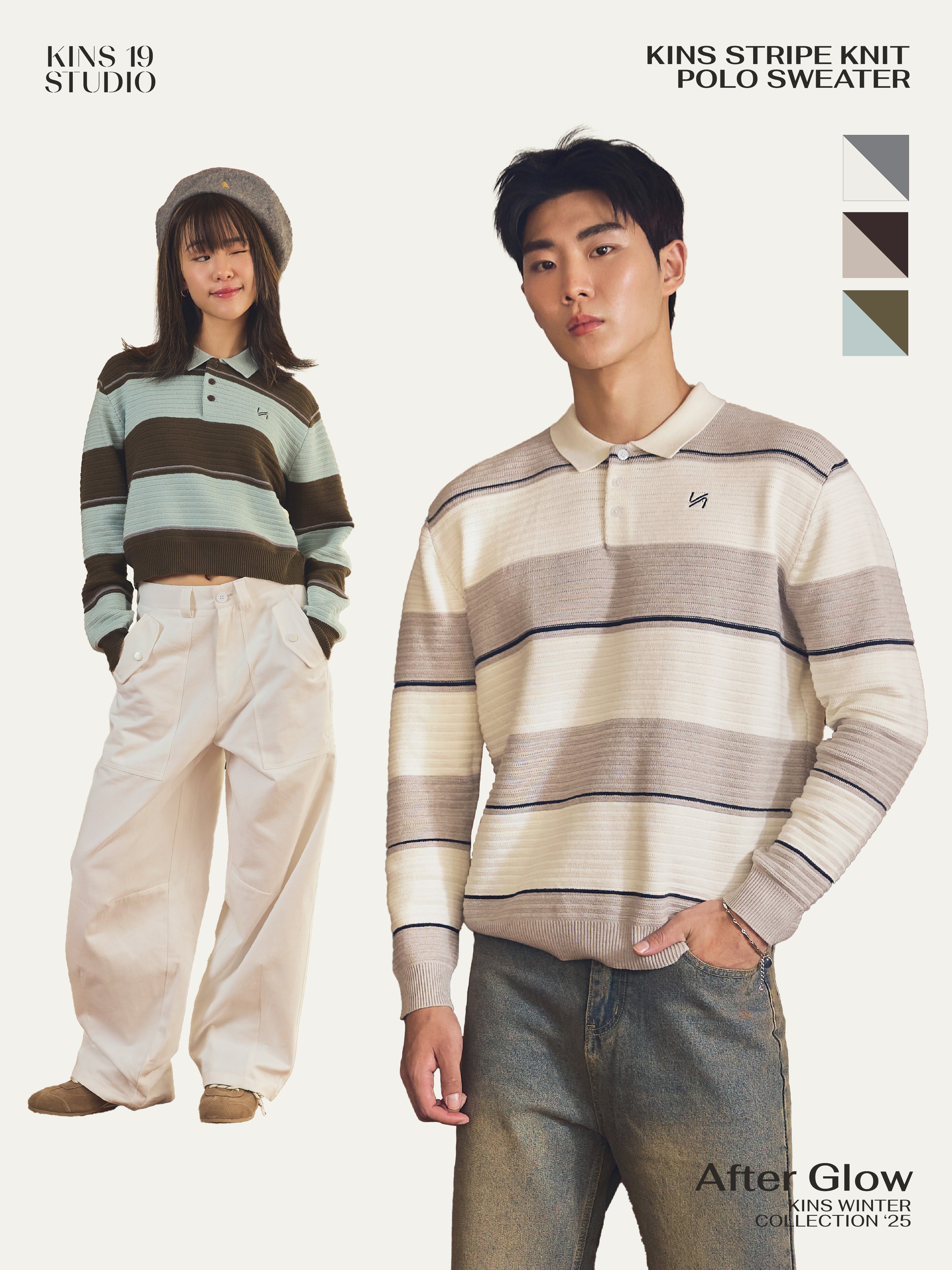 KINS Stripe Knit Polo Sweater [KN144]