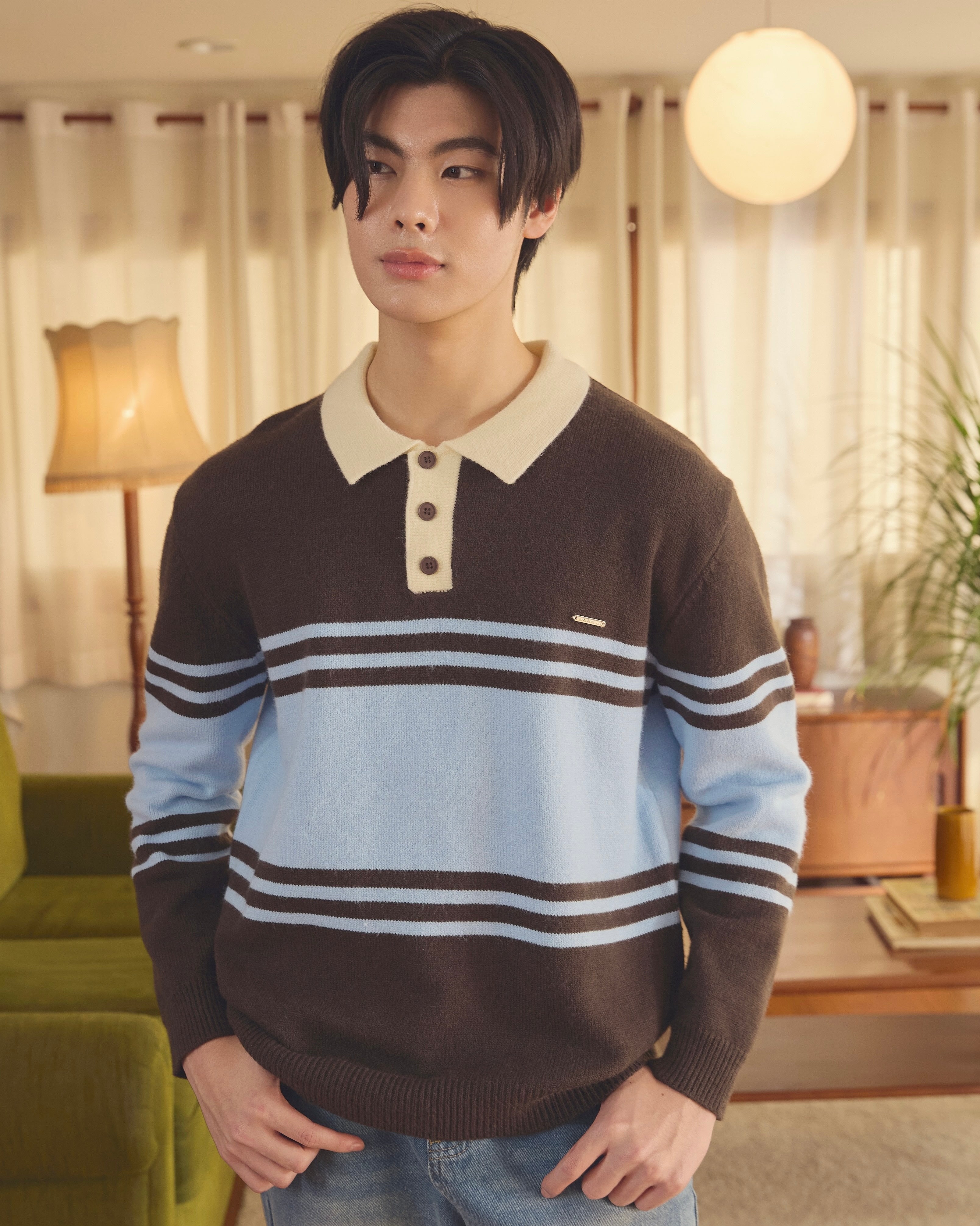 KINS 19 STUDIO | AfterGlow Stripes Polo Sweater [KN139]