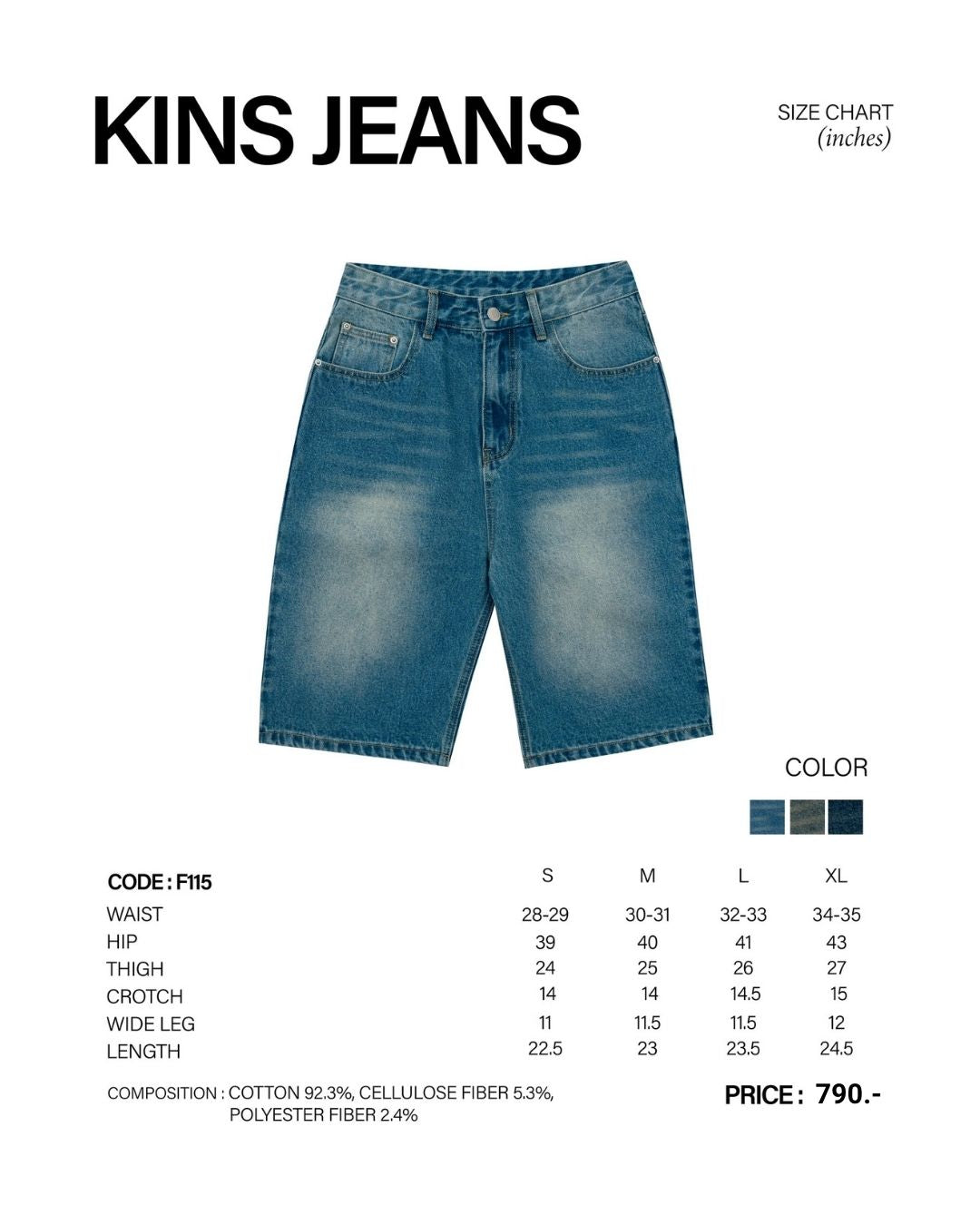 KINS | DENIM F115 size chart