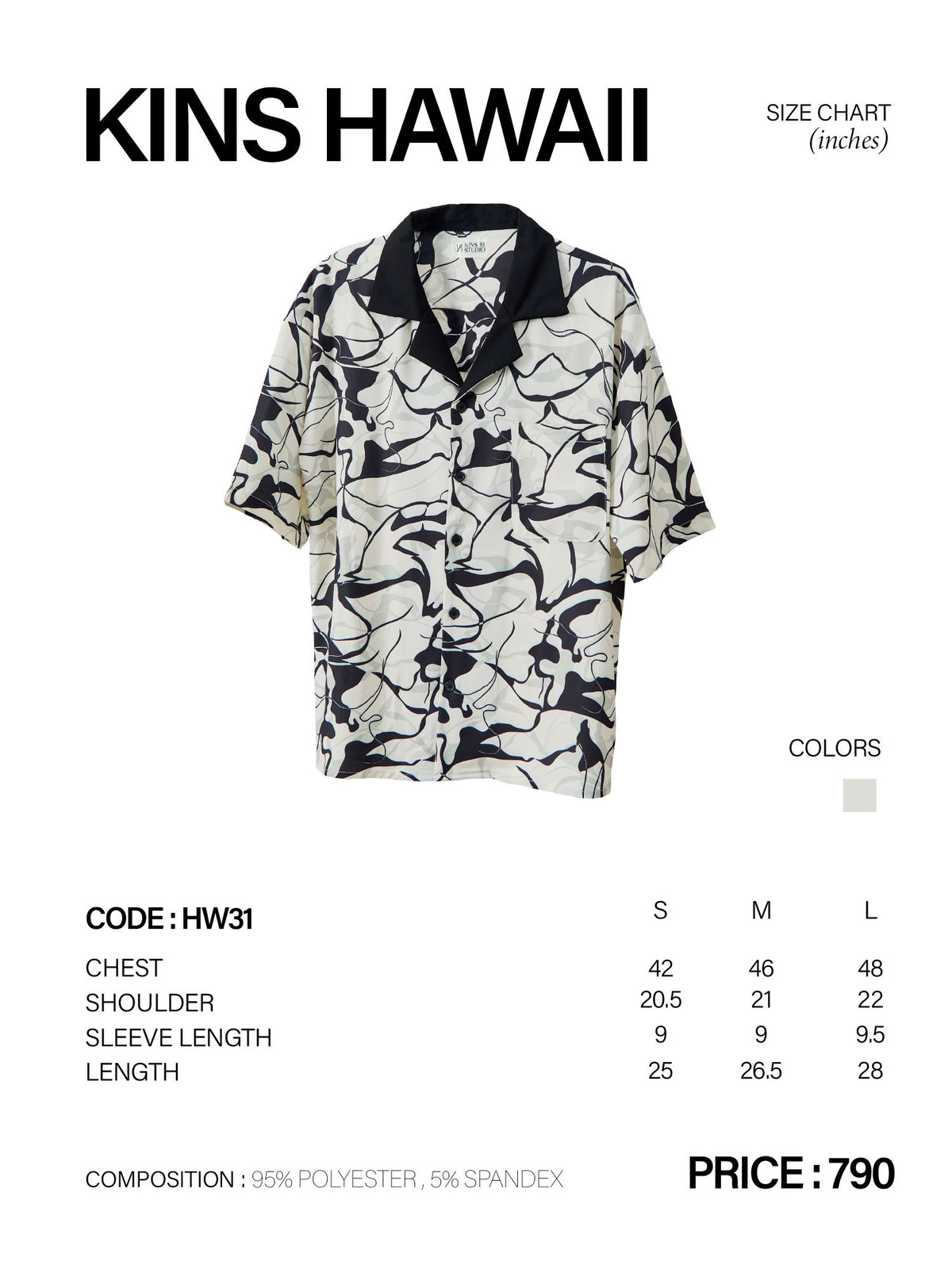 KINS | PRINTED HAWAII SHIRT HW31 size chart