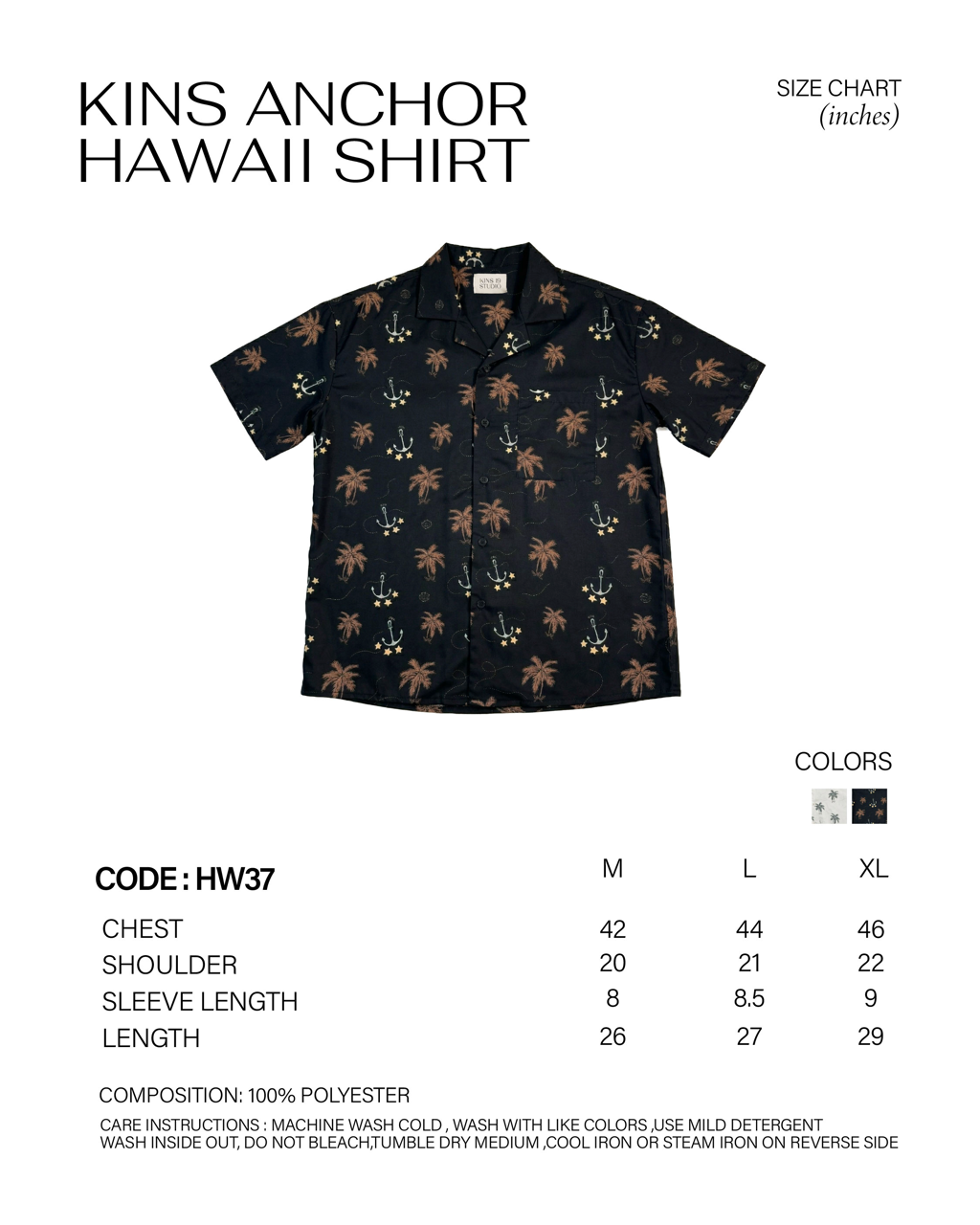 KINS Anchor Hawaii Shirt [HW37] size chart
