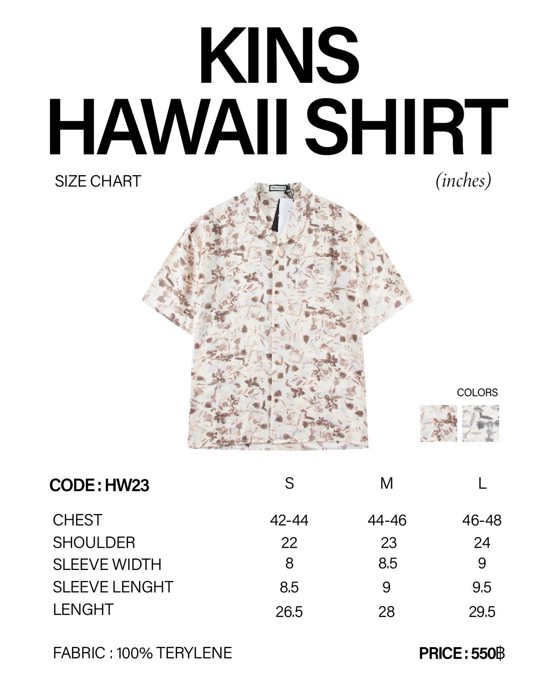 KINS | HAWAII SHIRT HW23 size chart