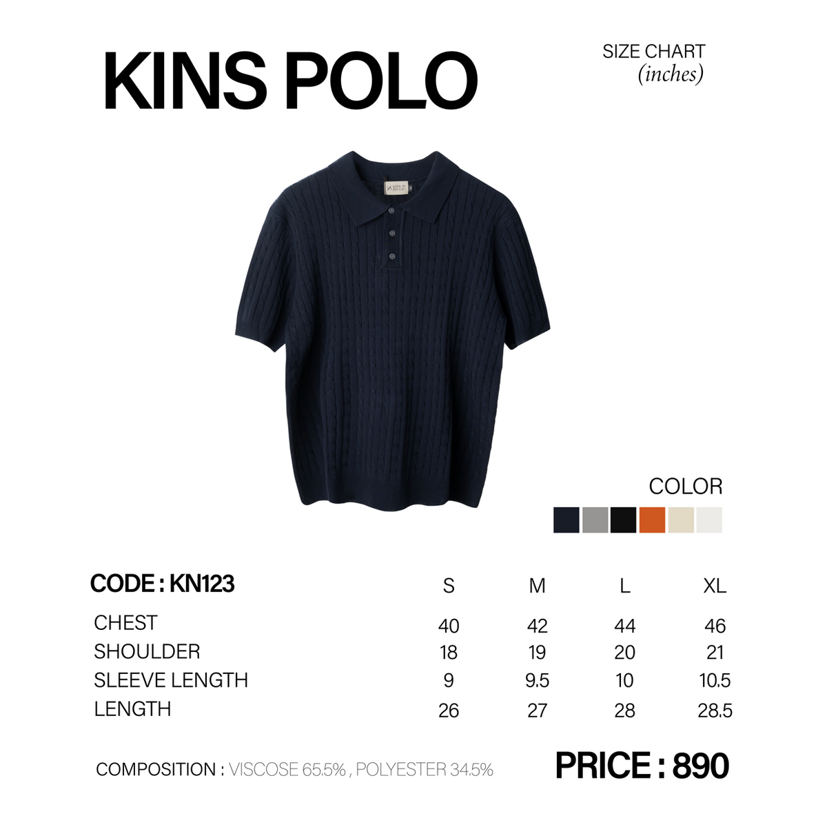 KINS | POLO KN123 size chart