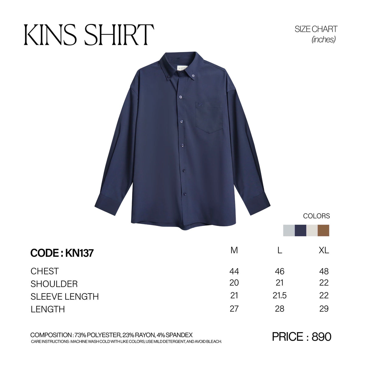 OVERSIZED BUTTON-DOWN SHIRT [KN137] size chart