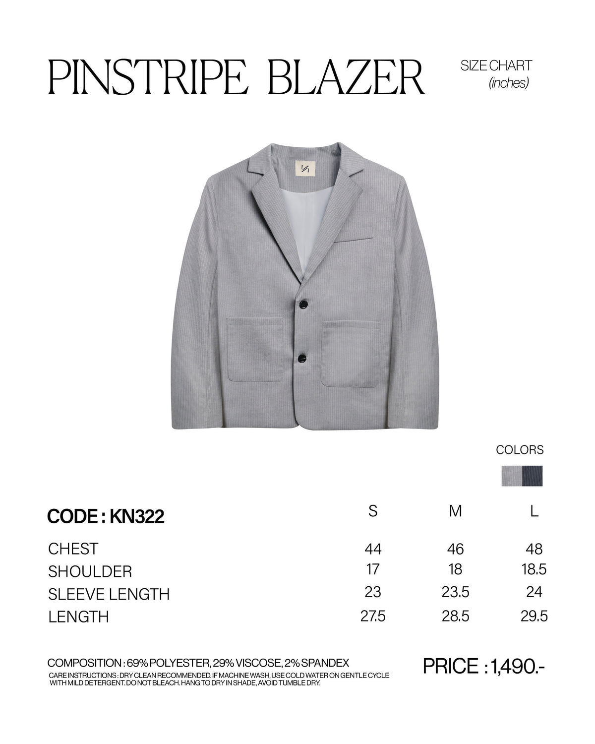 PINSTRIPE OVERSIZED BLAZER [KN322] size chart