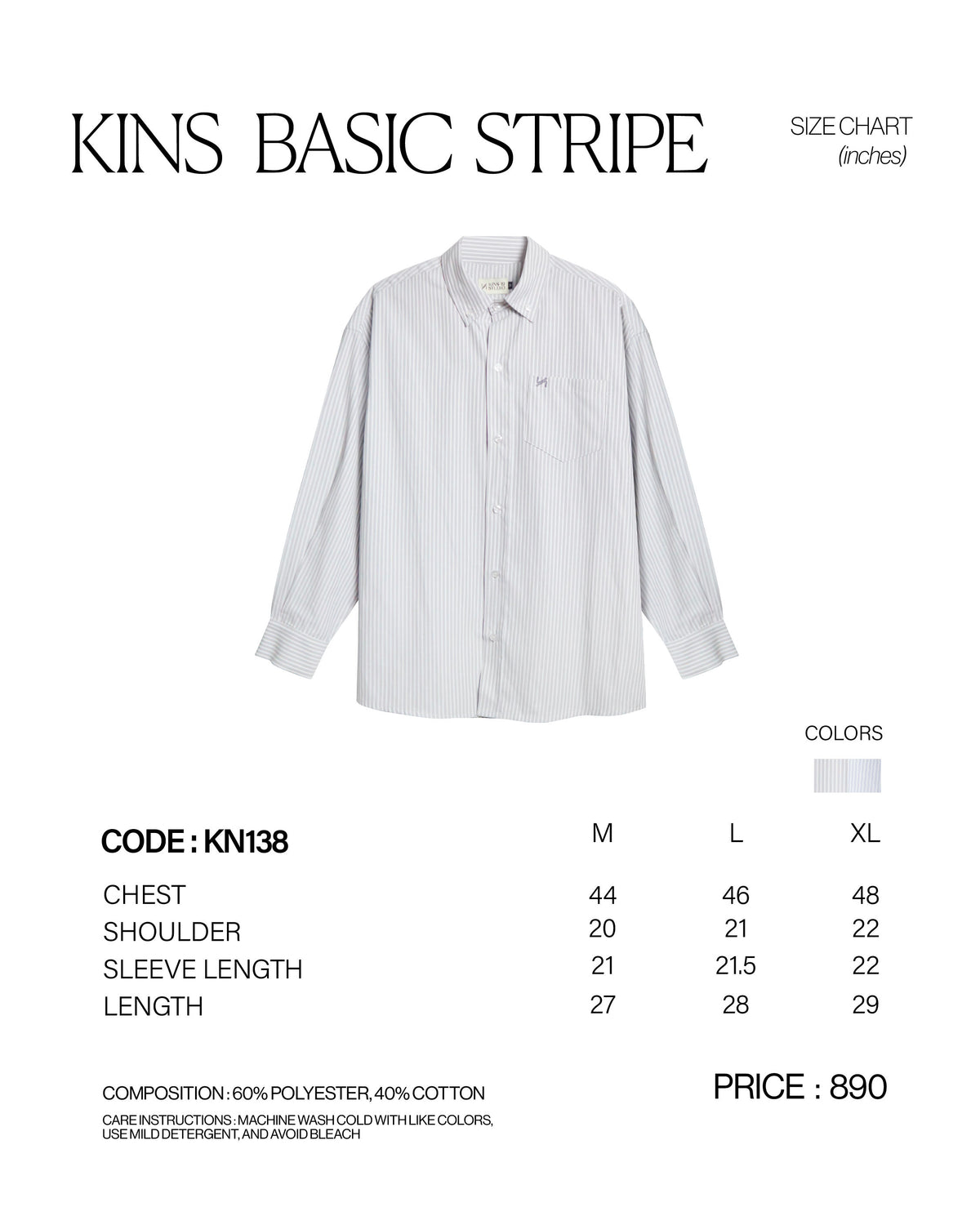 CLASSIC STRIPED OVERSIZE  SHIRT [KN138] size chart