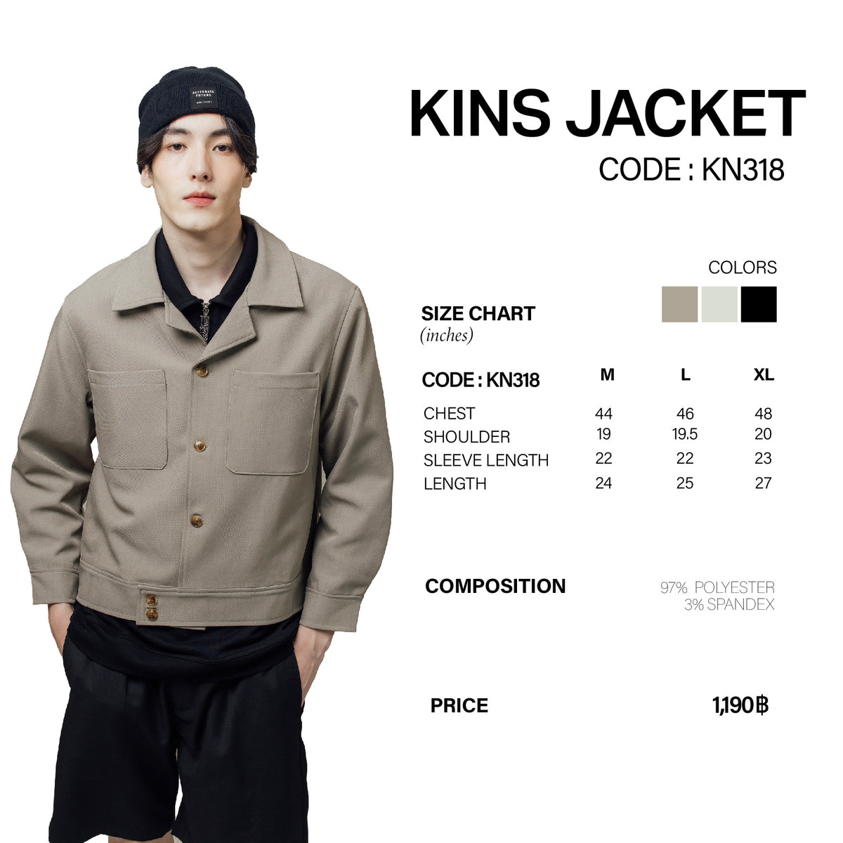 KINS | CROPPED JACKET KN318 size chart