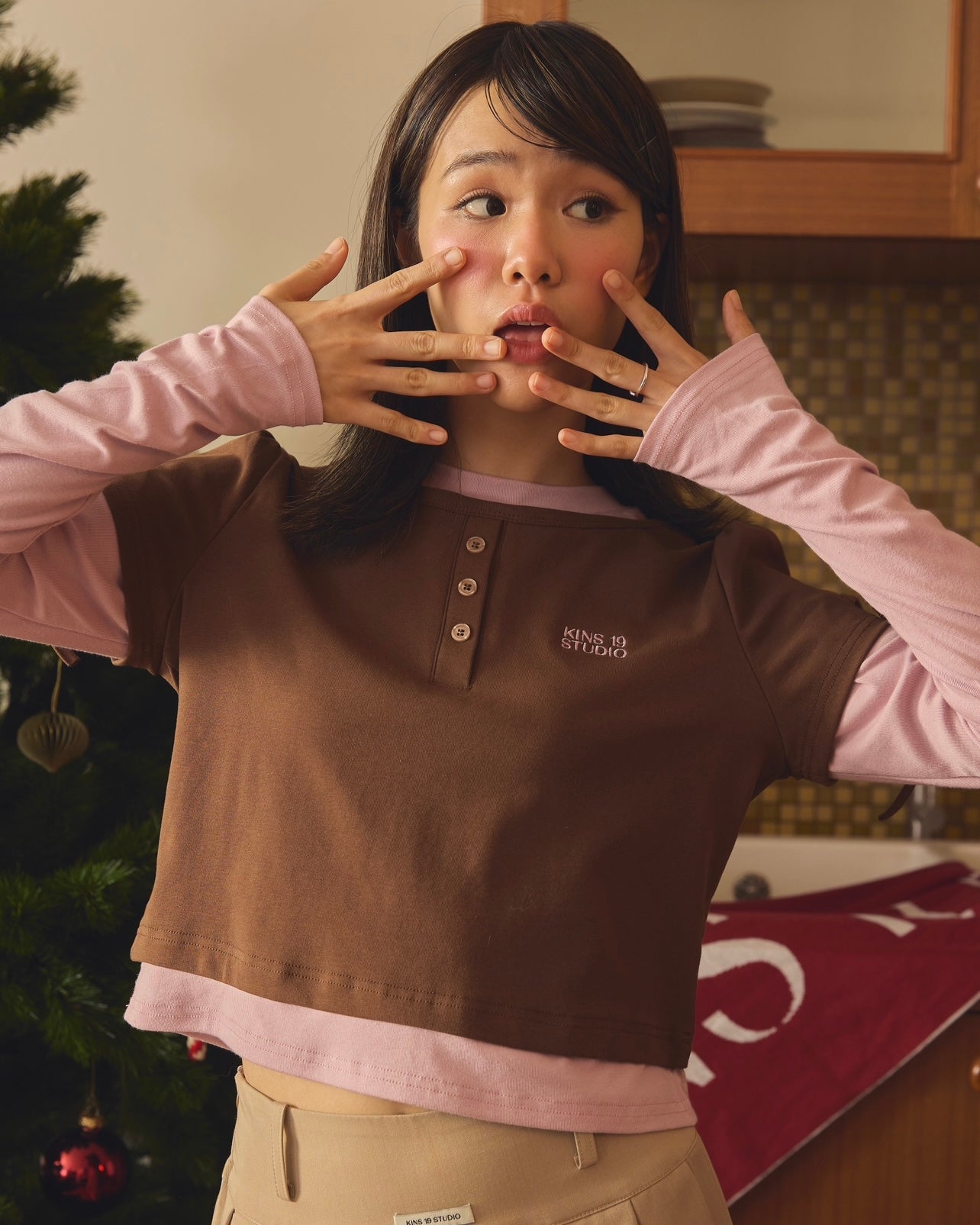 KINS 19 STUDIO | KINS Ribbon Sleeve Henley Top [KN143]