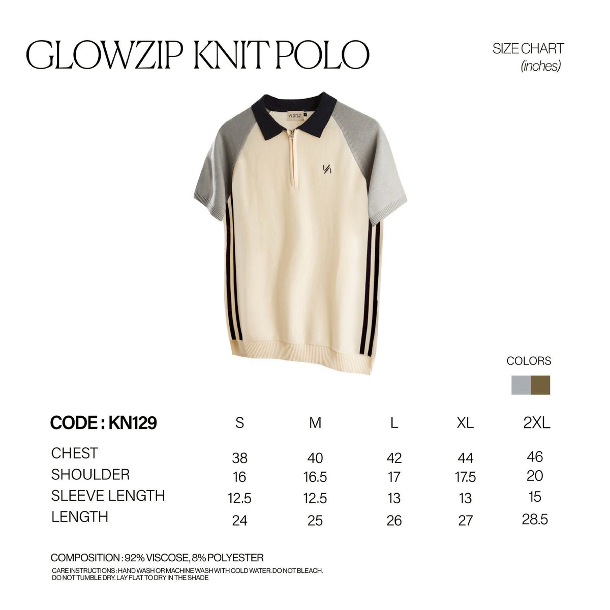 GLOWZIP KNIT POLO [KN129] size chart