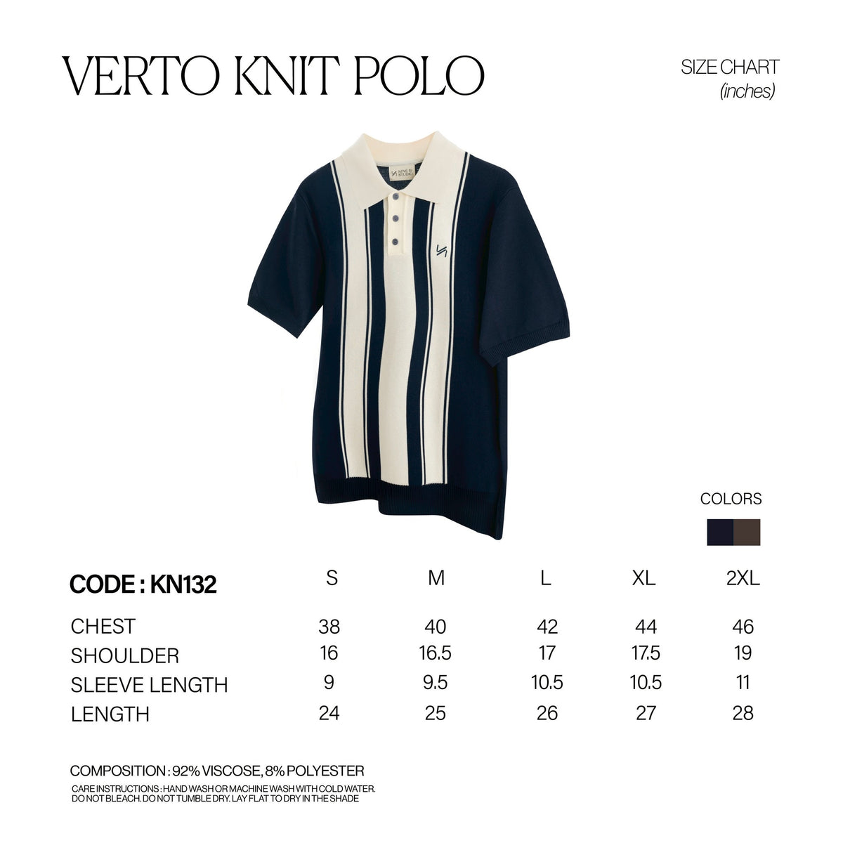 VERTO KNIT POLO [KN132] size chart