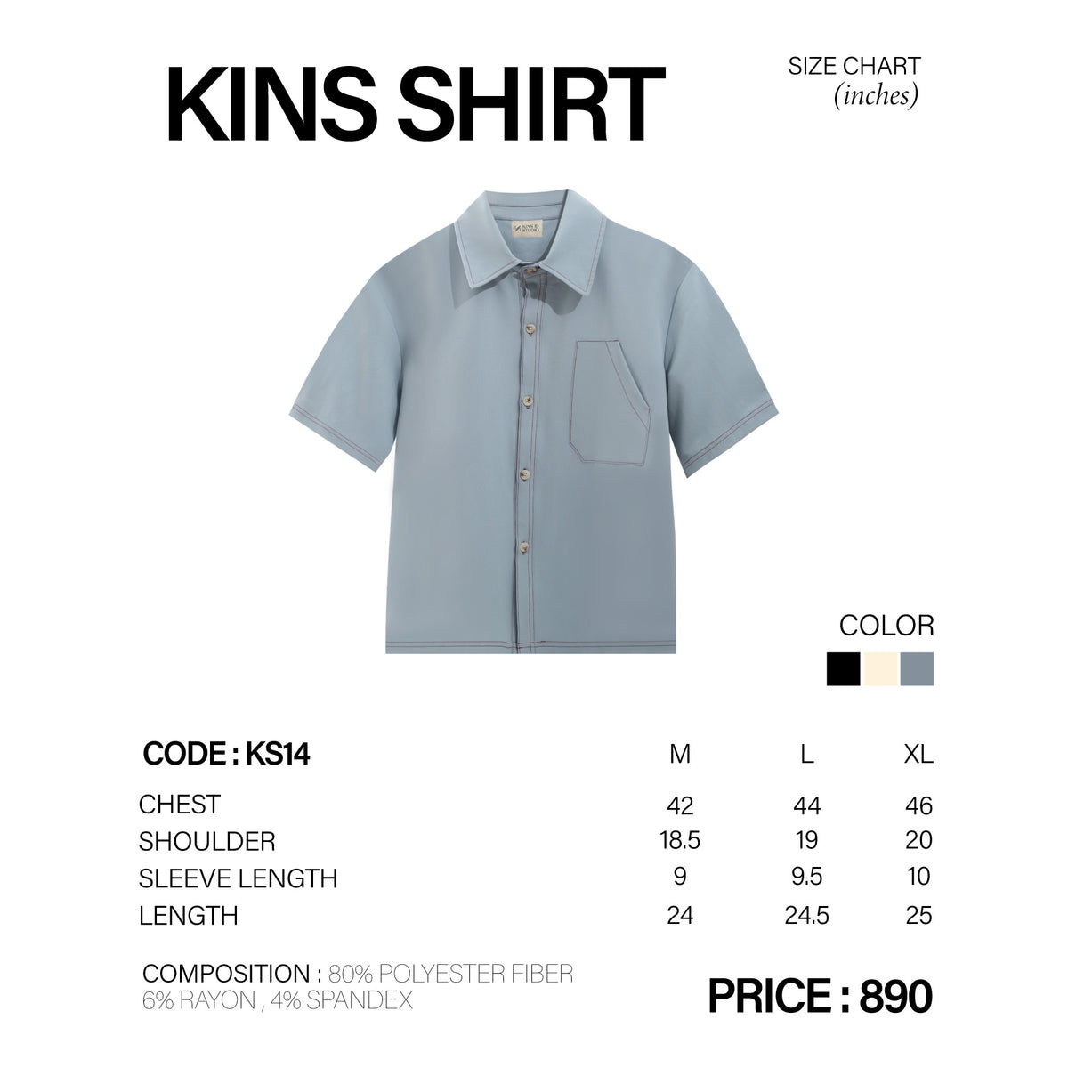 KINS | SHIRT KS14 size chart