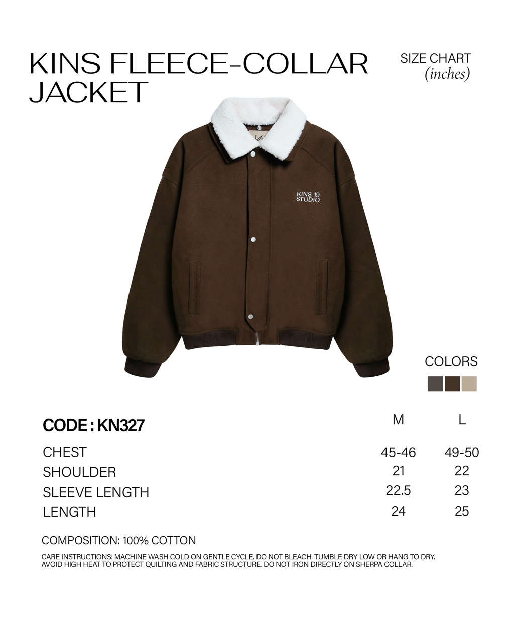 KINS Fleece-Collar Jacket [KN327] size chart