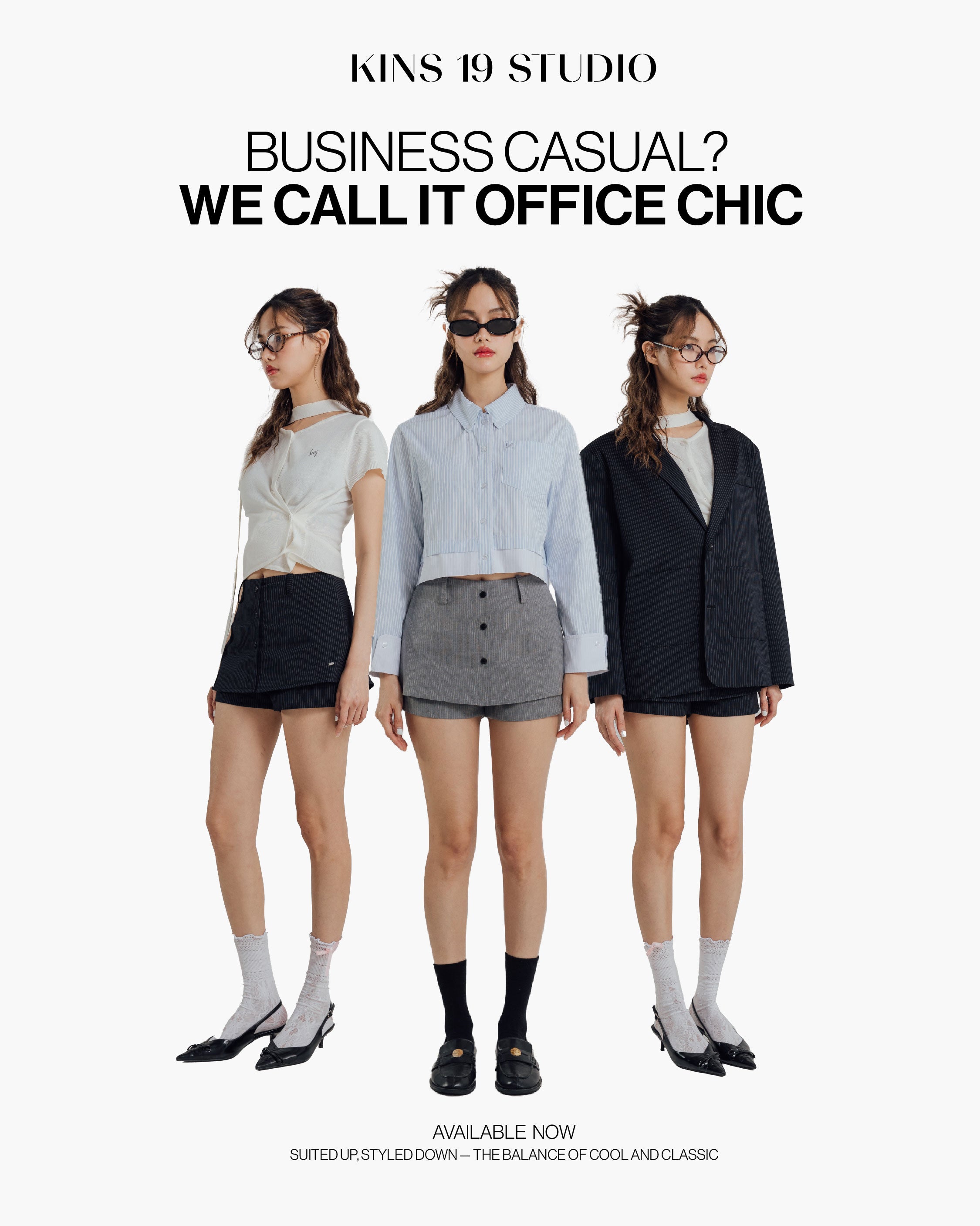 KINS 19 STUDIO | LAYERED PINSTRIPE SKORT [K016]