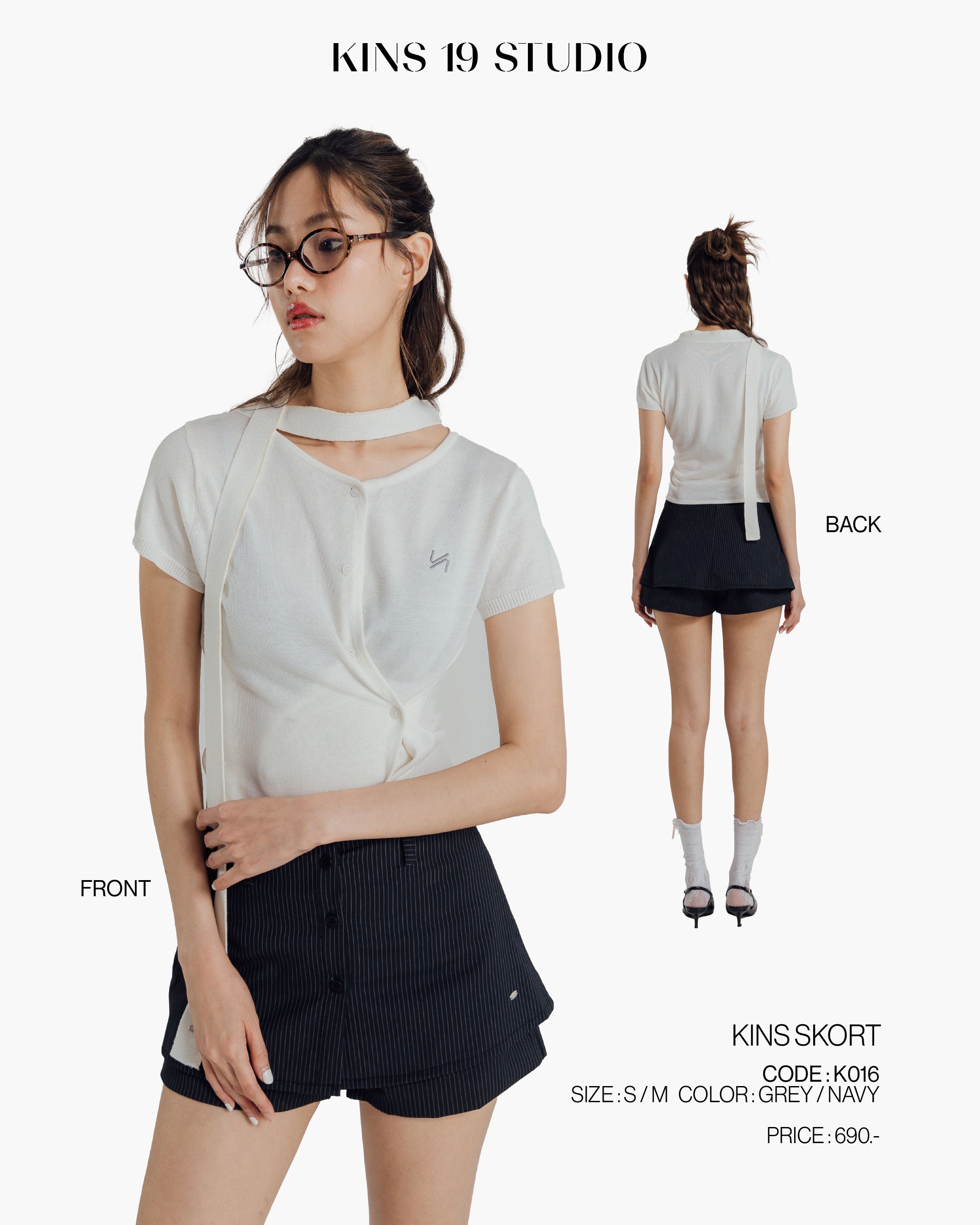 KINS 19 STUDIO | LAYERED PINSTRIPE SKORT [K016]