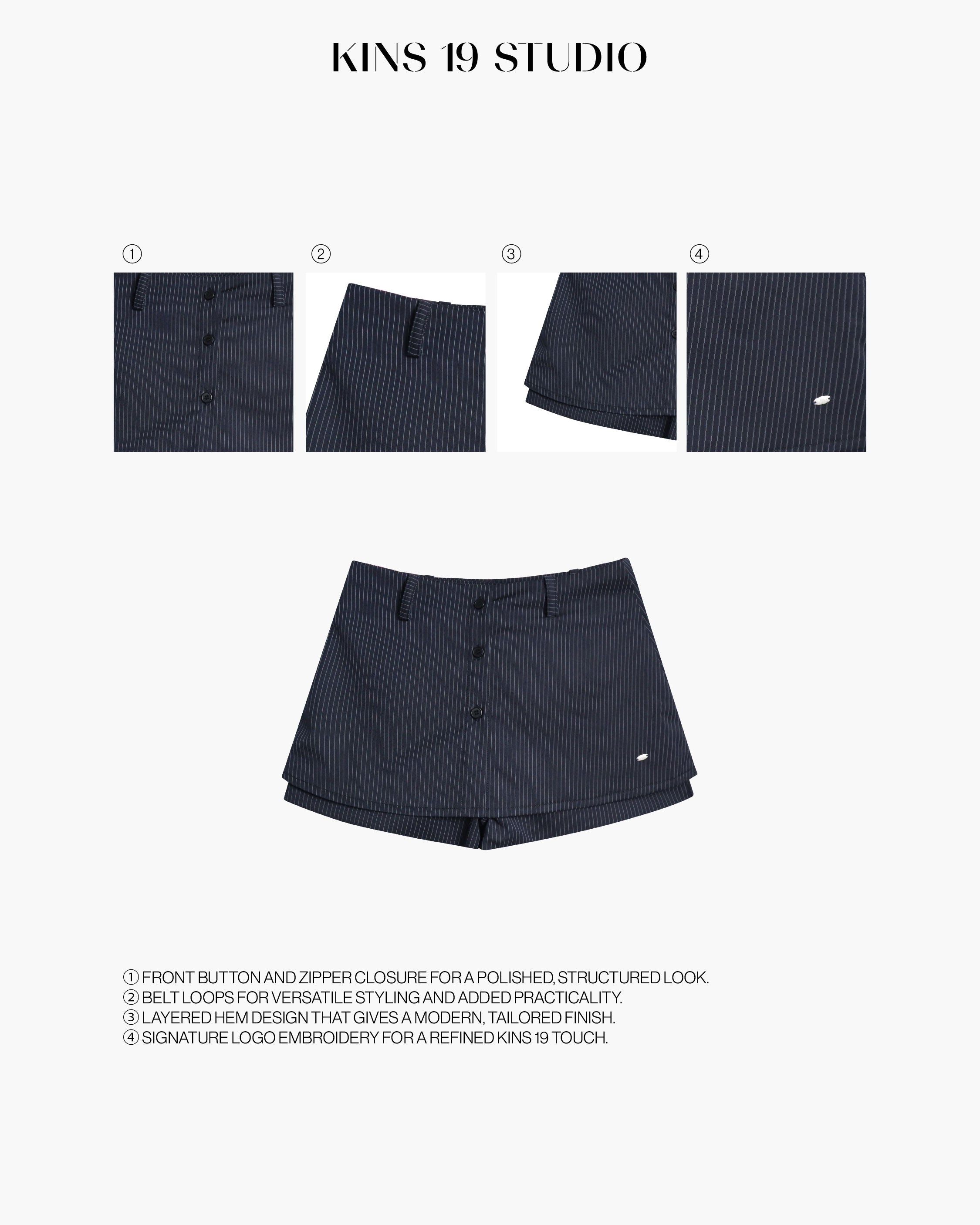 KINS 19 STUDIO | LAYERED PINSTRIPE SKORT [K016]