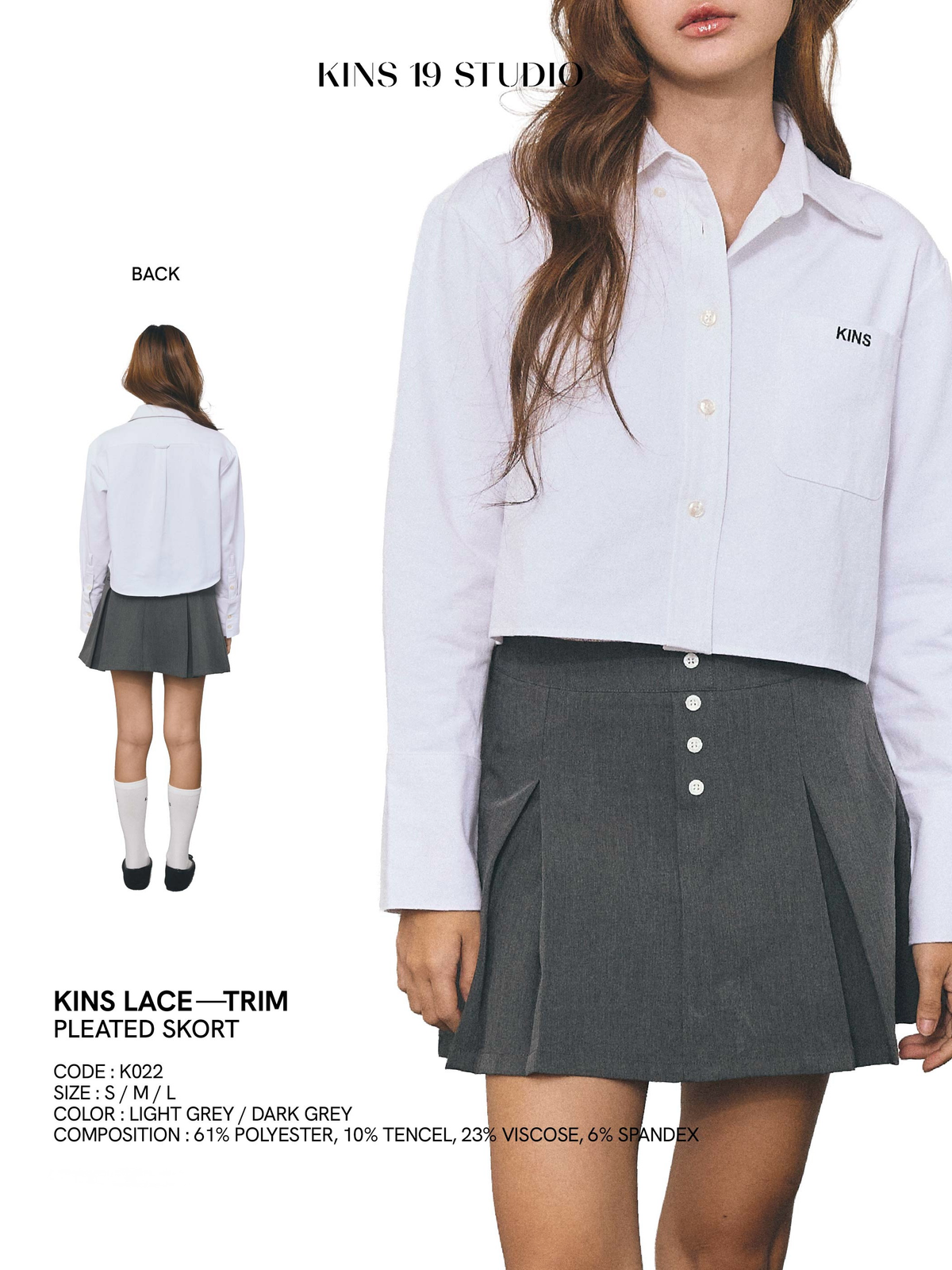 KINS 19 STUDIO |  KINS Lace-Trim Pleated Skort [K022] size chart