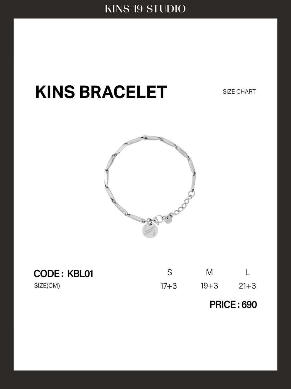 KINS | STAINLESS BRACELET KBL01-KBL02-KBL03 size chart
