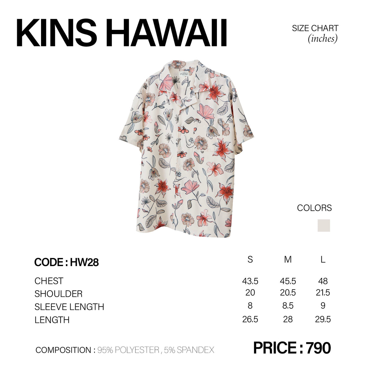 KINS | HAWAII SHIRT HW28 size chart
