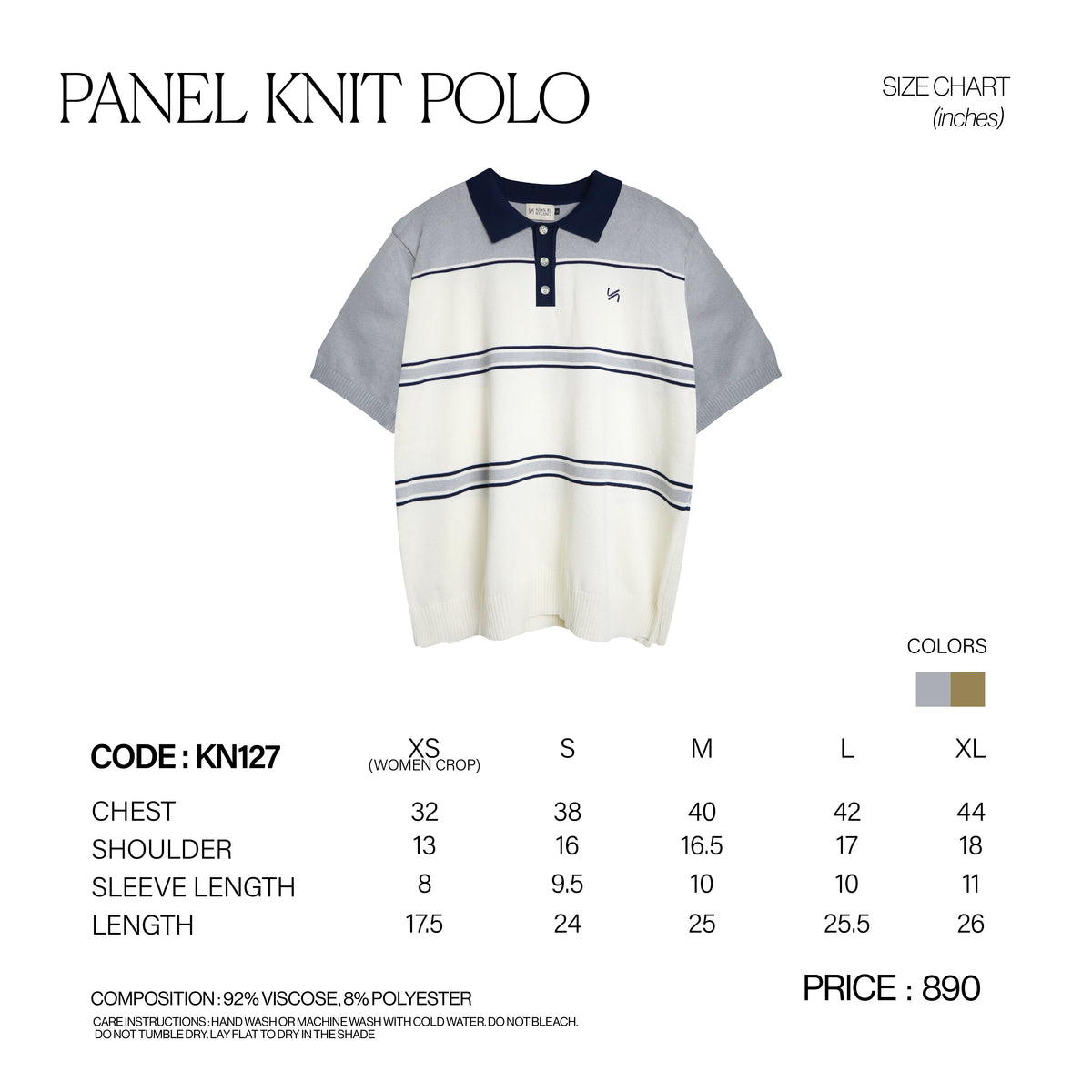 PANEL KNIT POLO [KN127] size chart