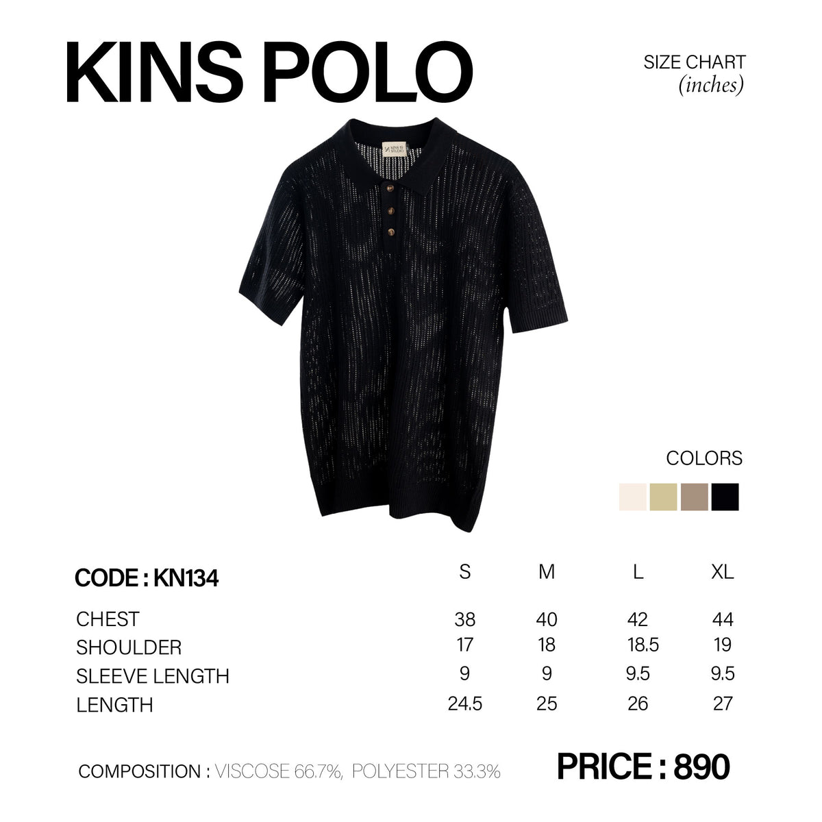KINS | POLO KN134 size chart