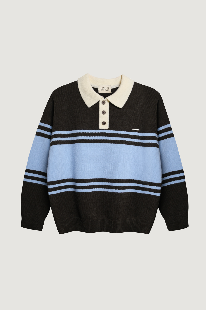 KINS 19 STUDIO | AfterGlow Stripes Polo Sweater [KN139]