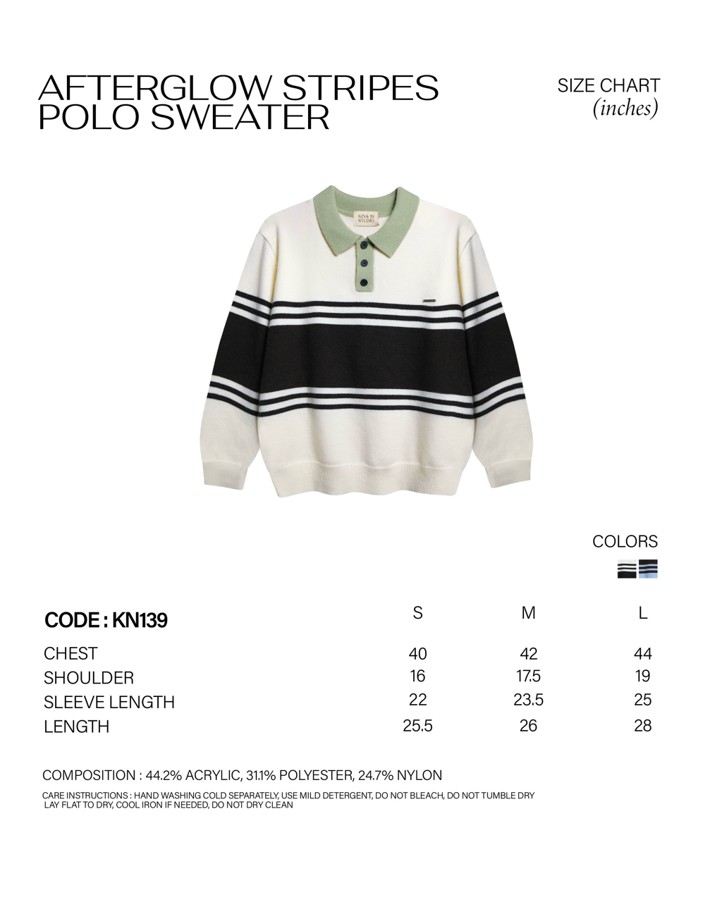 AfterGlow Stripes Polo Sweater [KN139] size chart