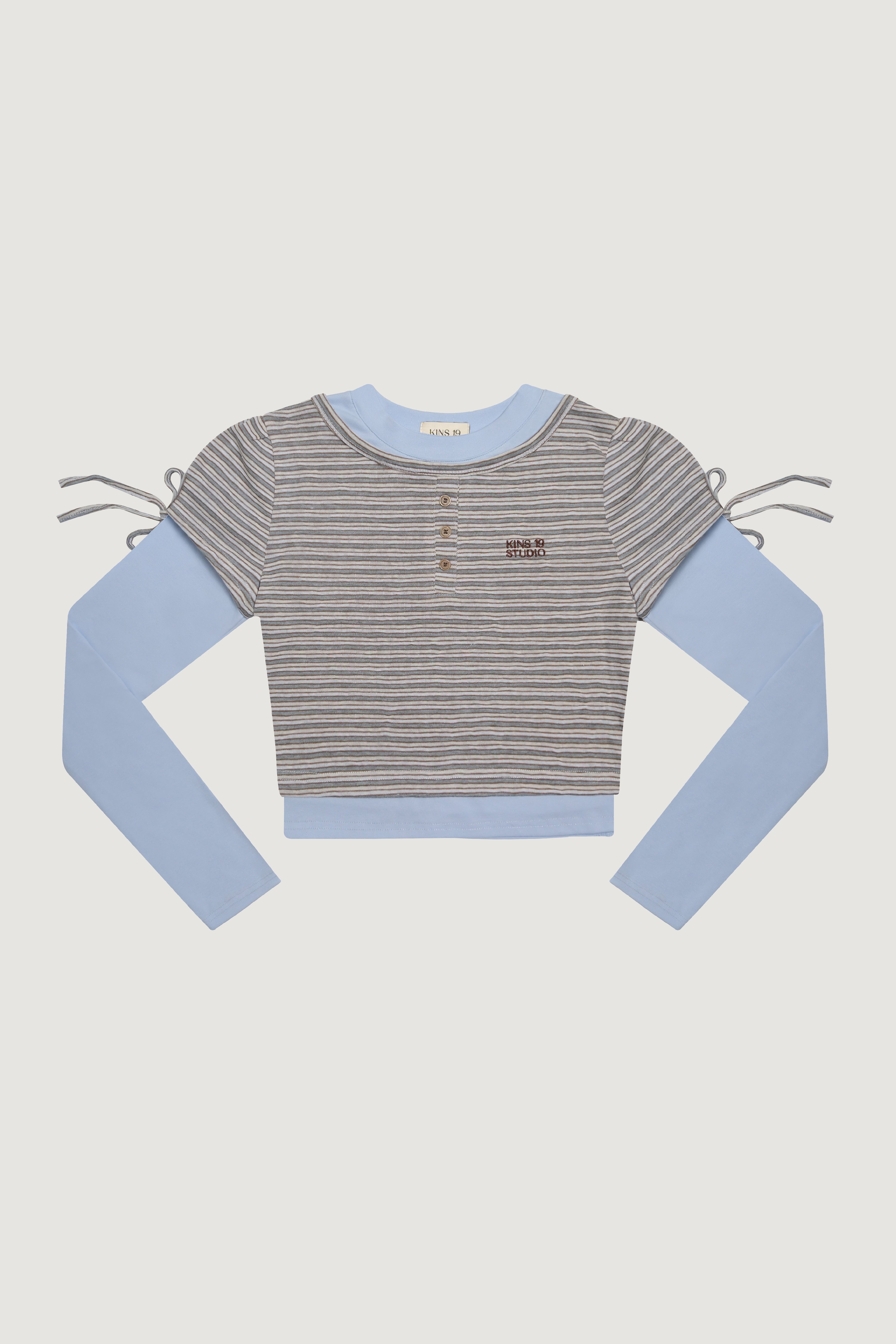 KINS 19 STUDIO | KINS Ribbon Sleeve Henley Top [KN143]