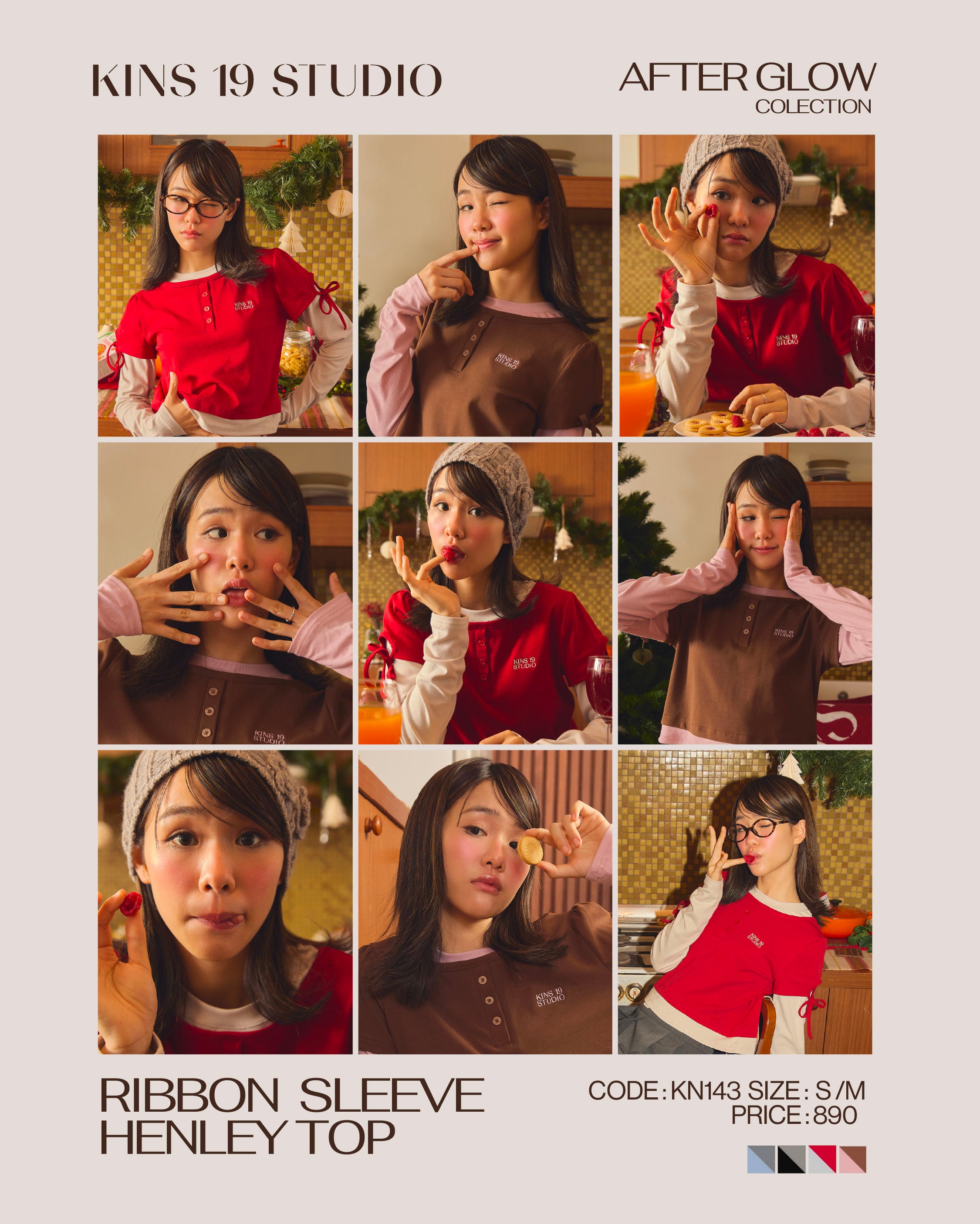 KINS 19 STUDIO | KINS Ribbon Sleeve Henley Top [KN143]