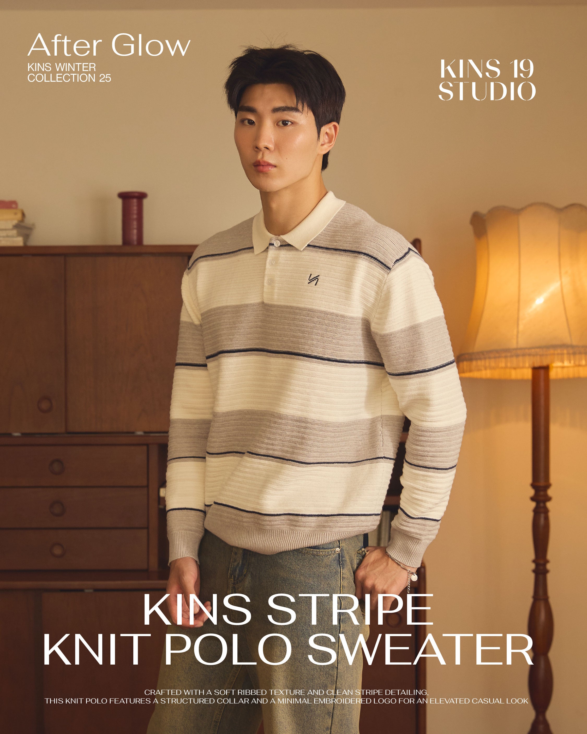 KINS 19 STUDIO | KINS Stripe Knit Polo Sweater [KN144]