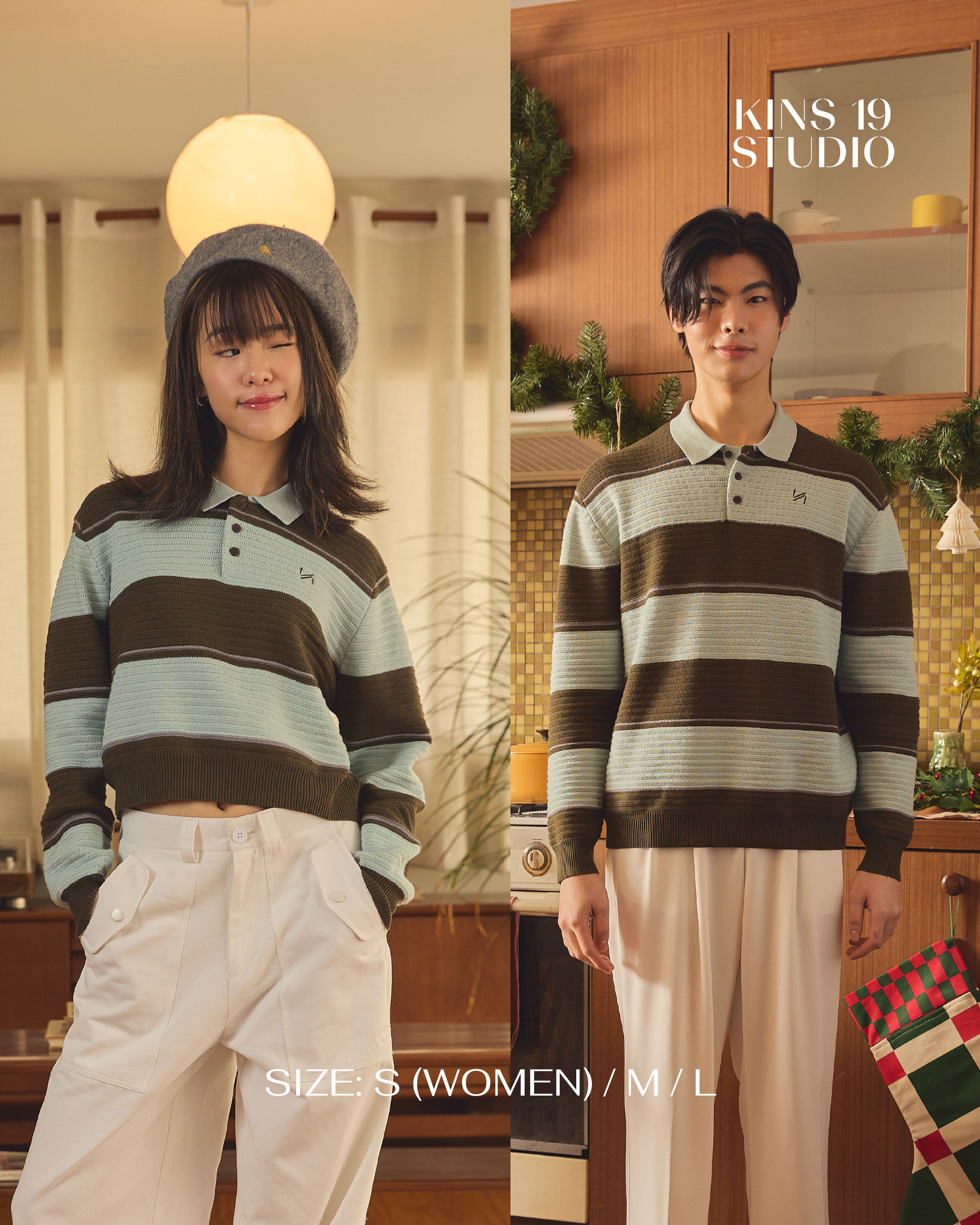 KINS Stripe Knit Polo Sweater [KN144]