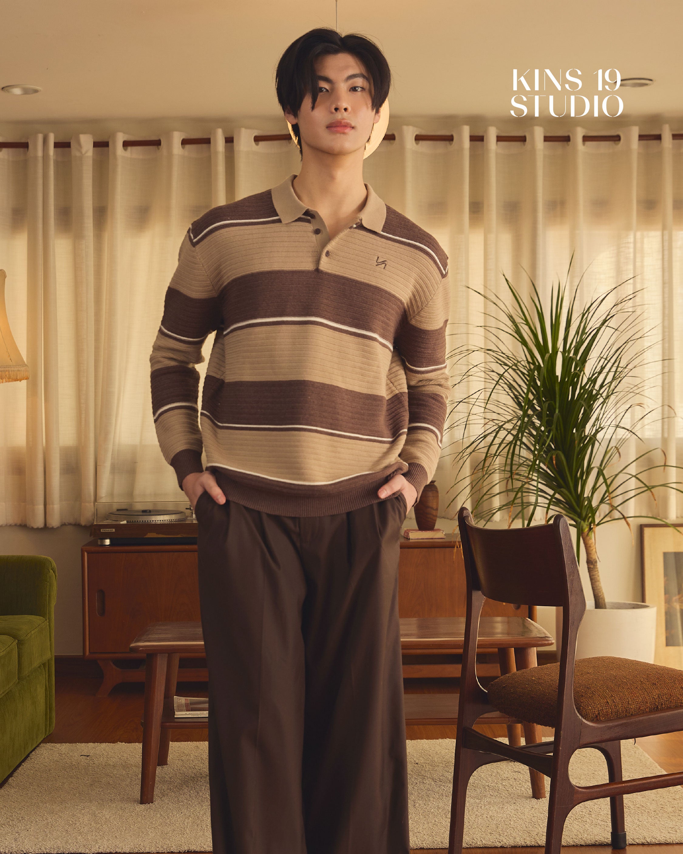 KINS Stripe Knit Polo Sweater [KN144]