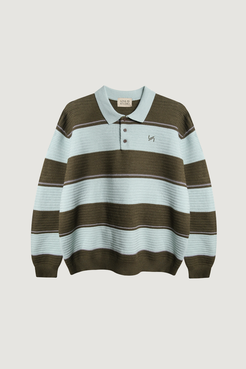 KINS Stripe Knit Polo Sweater [KN144]