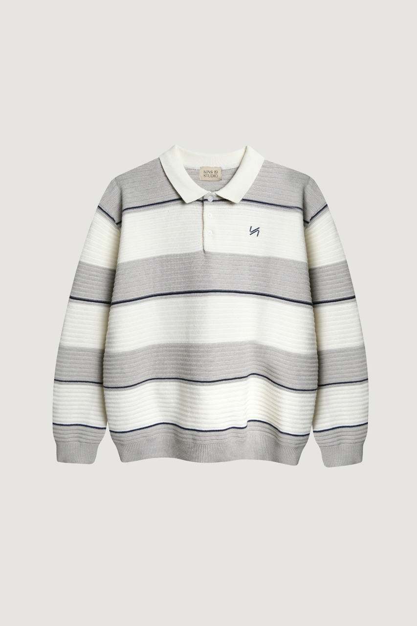 KINS 19 STUDIO | KINS Stripe Knit Polo Sweater [KN144]