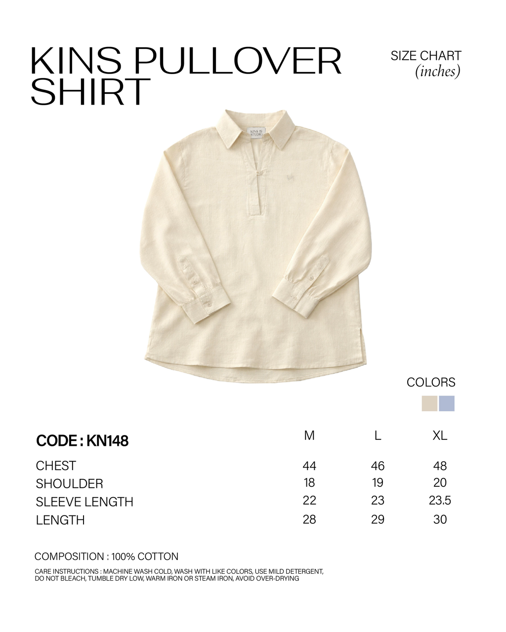 KINS Pullover Shirt [KN148] size chart