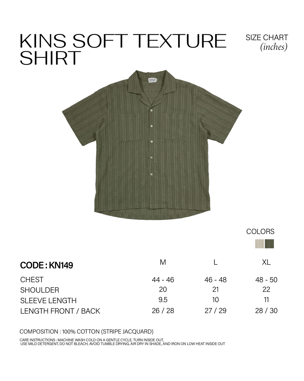 KINS Soft Texture Shirt [KN149] size chart