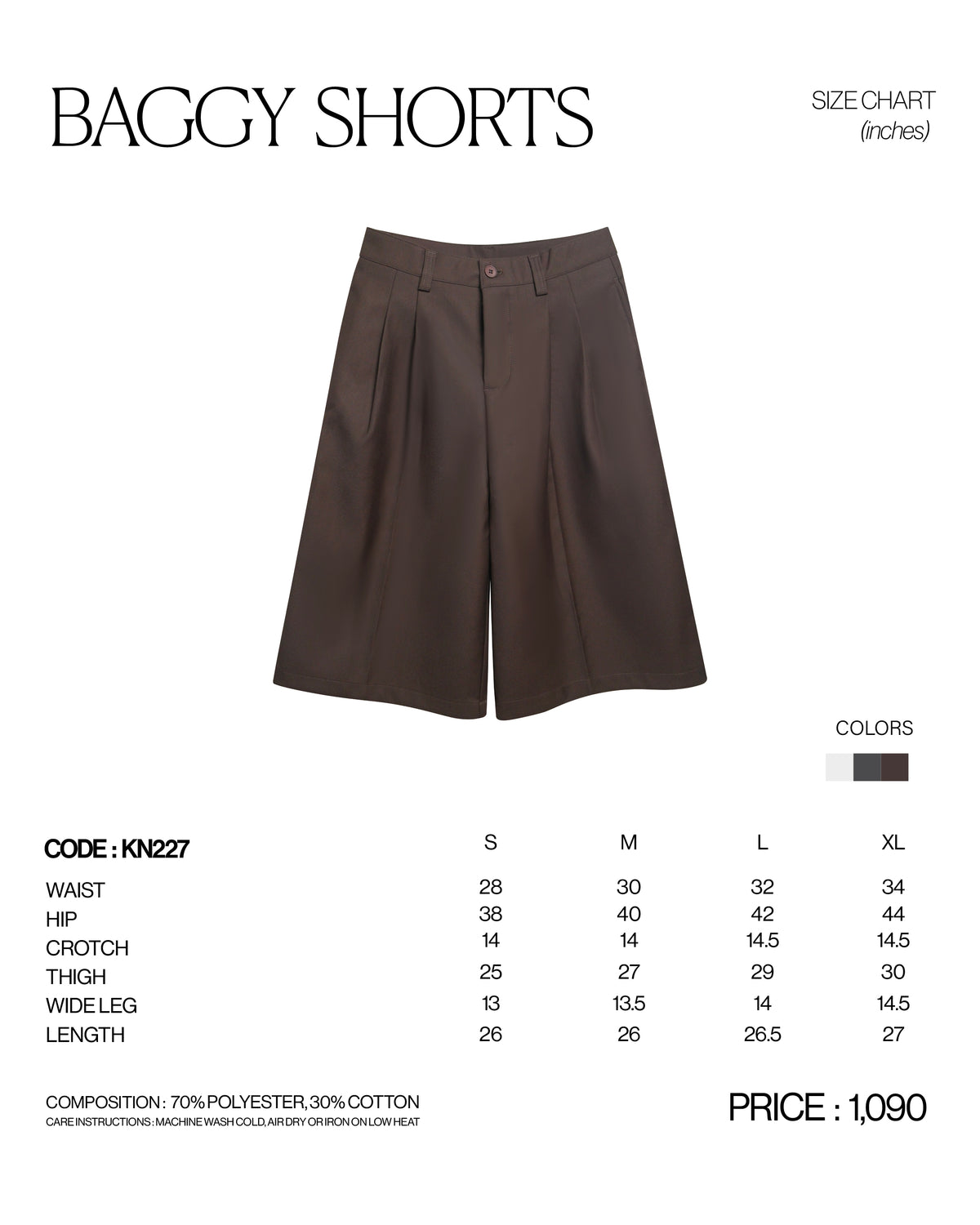 BAGGY SHORTS [KN227] size chart