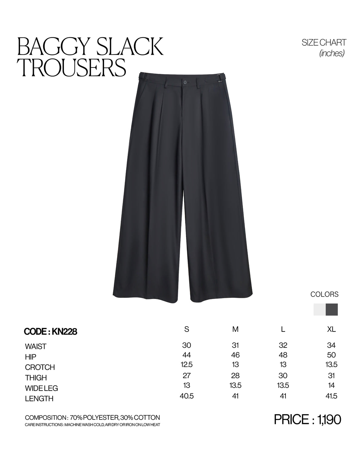 BAGGY SLACK TROUSERS [KN228] size chart