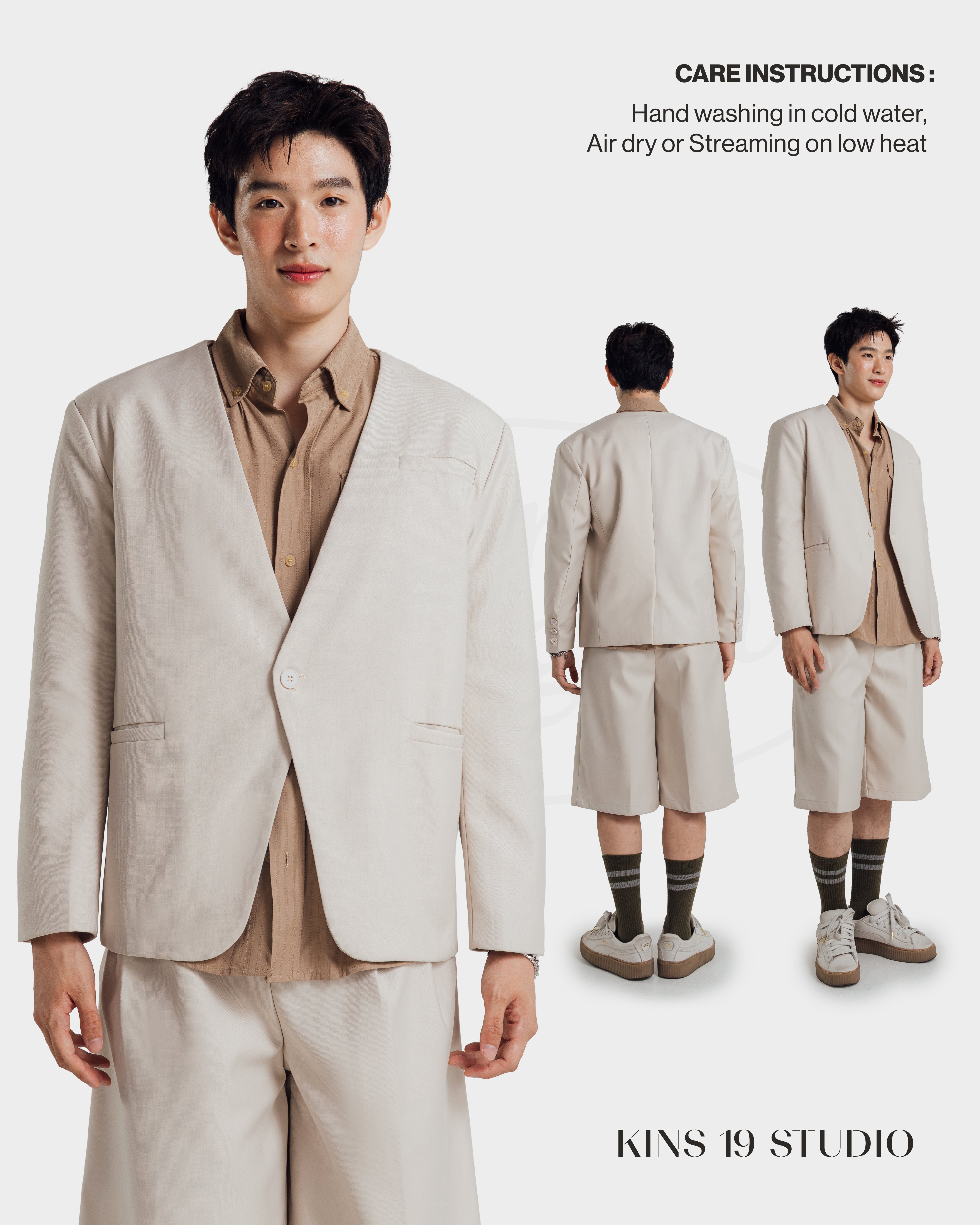 KINS 19 STUDIO |  COLLARLESS BLAZER  [KN321]