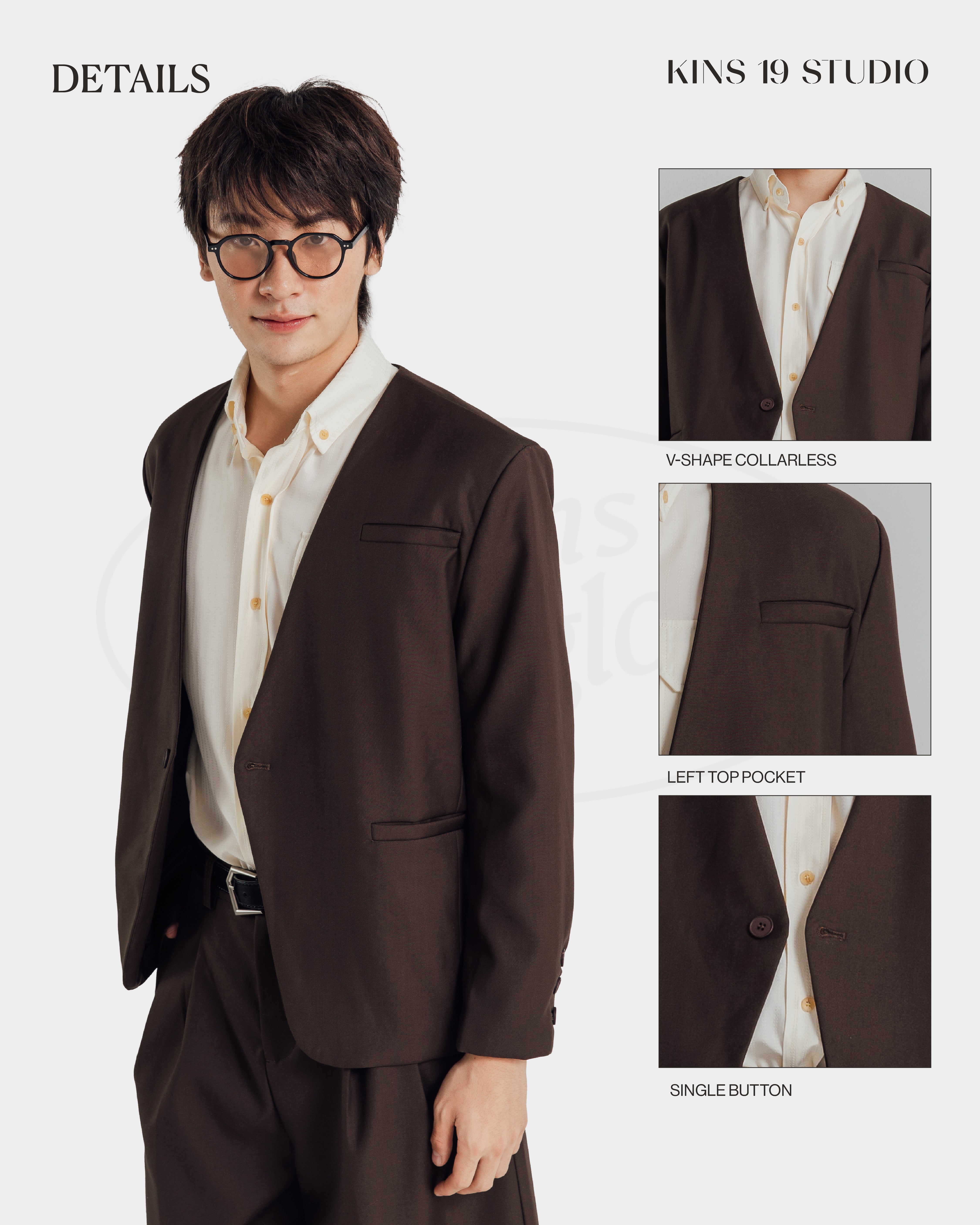 KINS 19 STUDIO |  COLLARLESS BLAZER  [KN321]