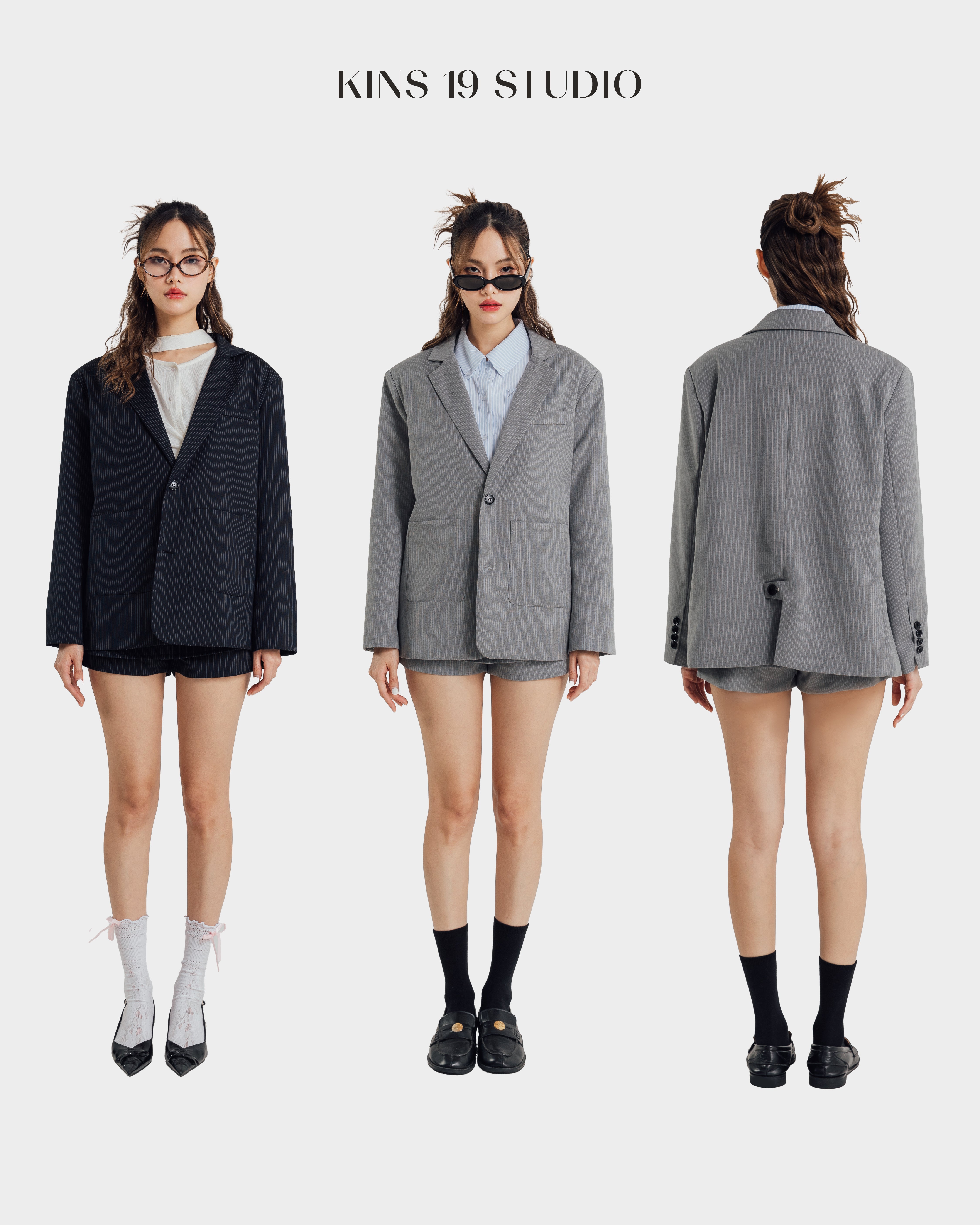 KINS 19 STUDIO | PINSTRIPE OVERSIZED BLAZER [KN322]