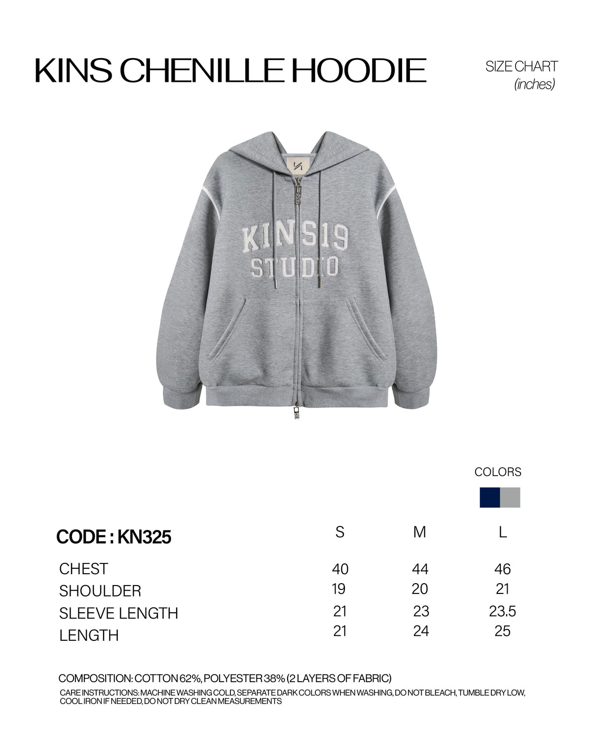 KINS Chenille Hoodie [KN325] size chart