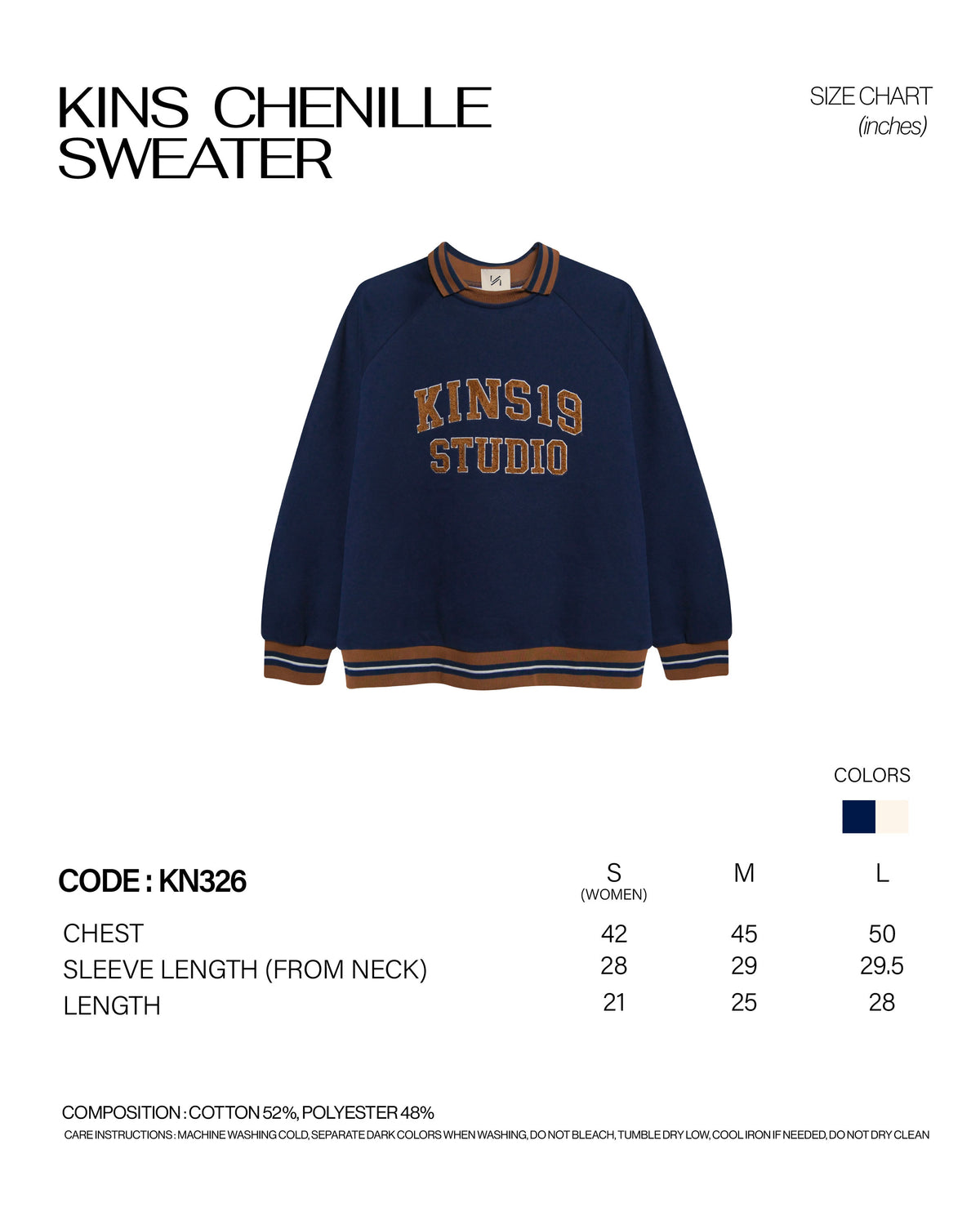 KINS Chenille Sweater [KN326] size chart