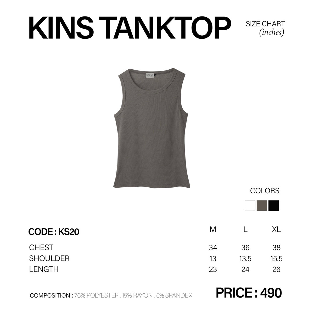 KINS | TANK TOP KS20 size chart