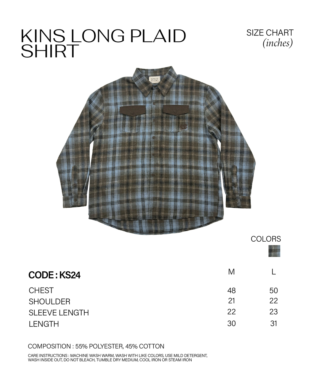KINS Long Plaid Shirt [KS24] size chart