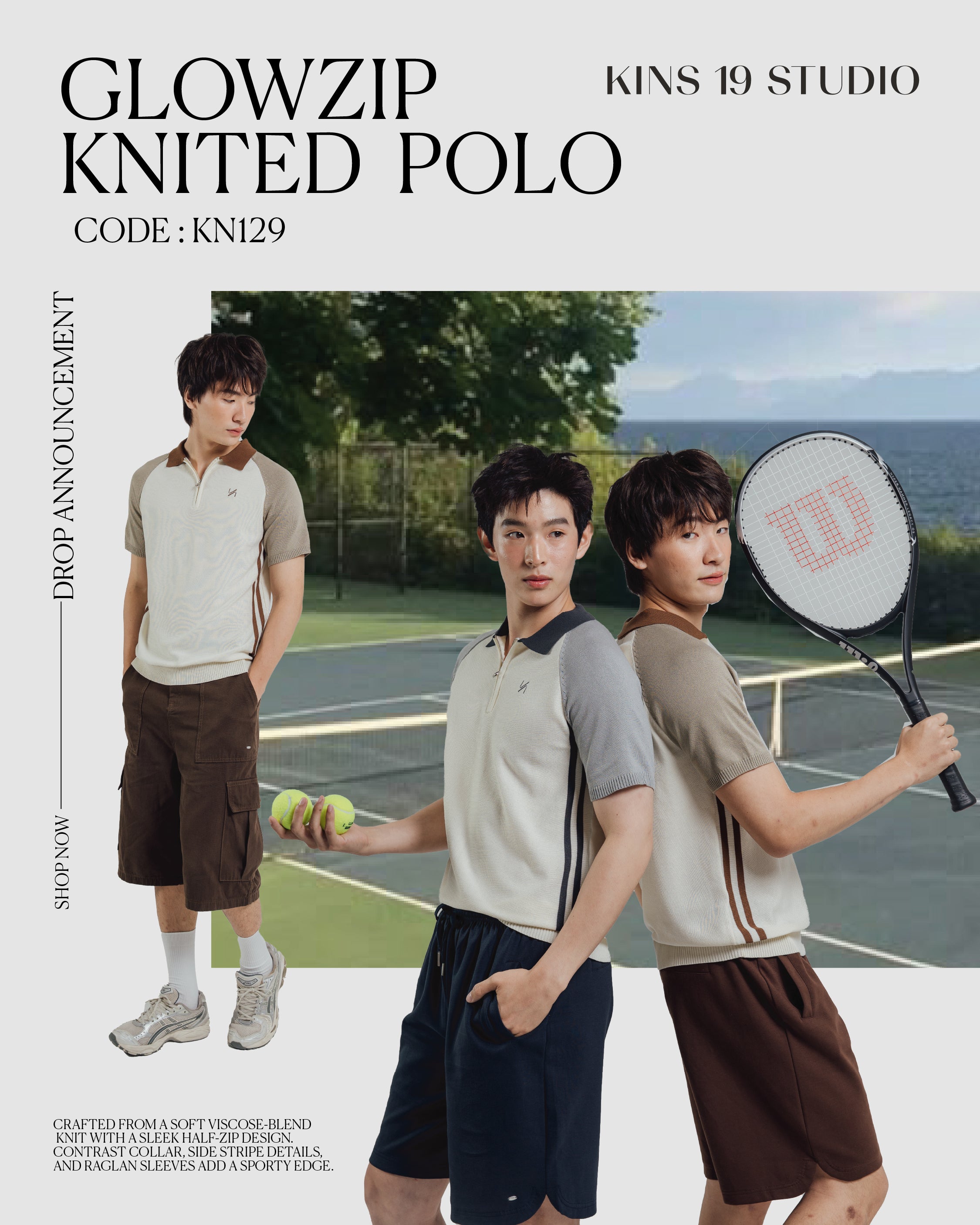 KINS 19 STUDIO | GLOWZIP KNIT POLO [KN129]