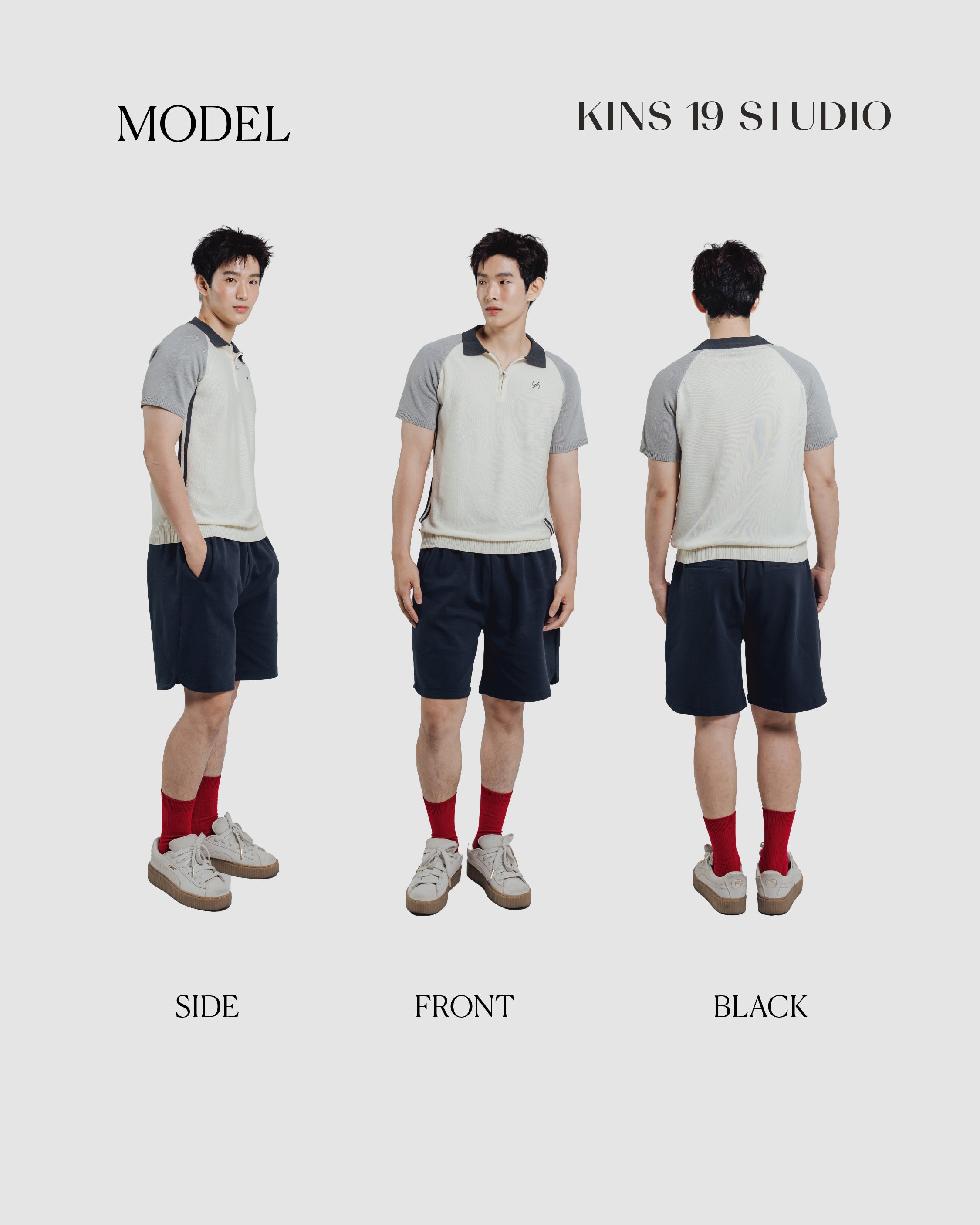 KINS 19 STUDIO | GLOWZIP KNIT POLO [KN129]